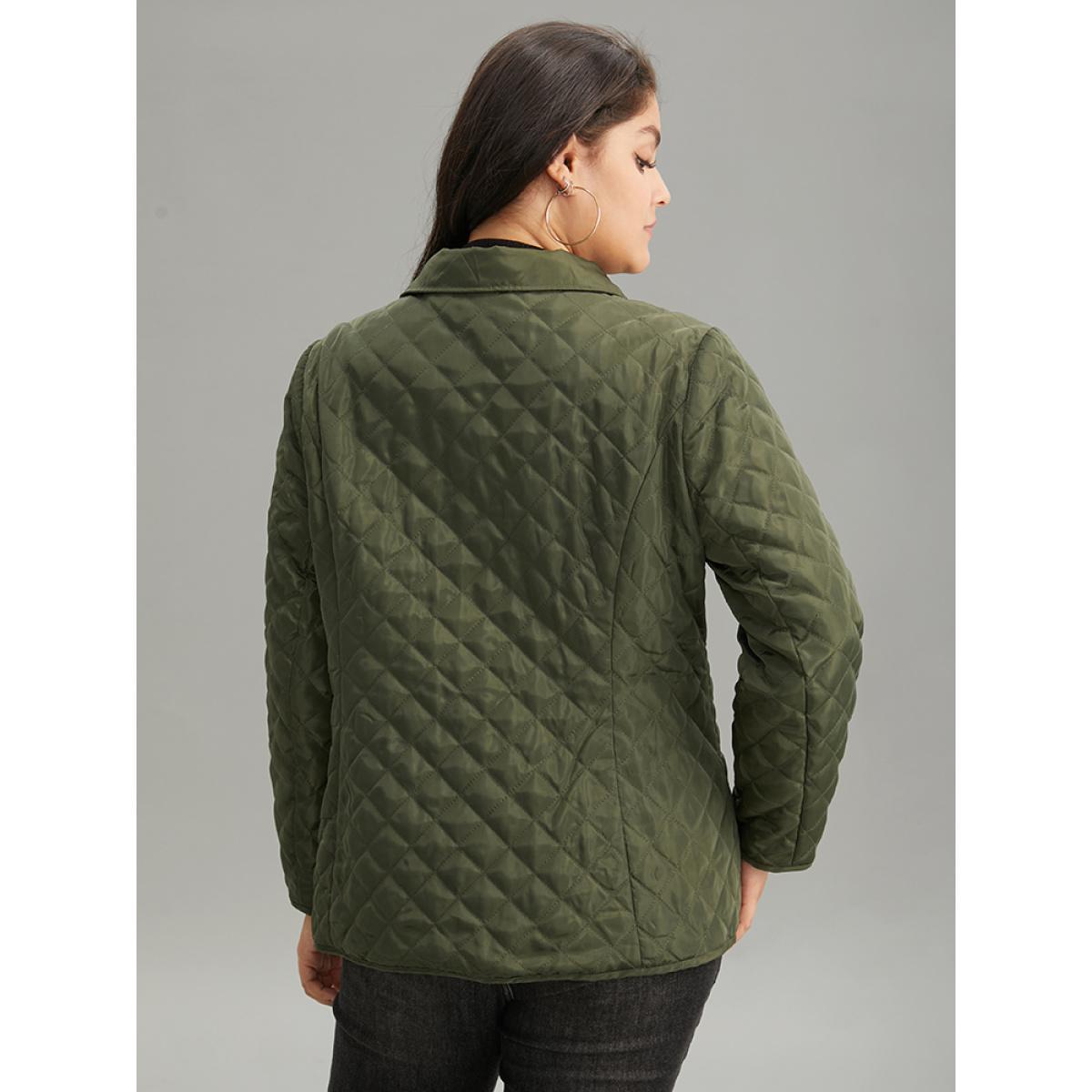 Plus Size Argyle Plaid Flap Pocket Zipper Fly Coat Women ArmyGreen Casual Texture Ladies Dailywear Winter Coats BloomChic 14-16/1X Product Image