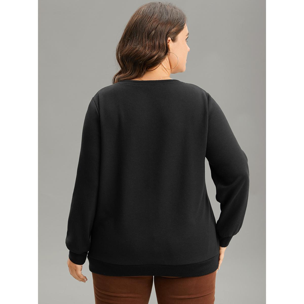 Plus Size Christmas Letter Print Sequin Embroidered Sweatshirt Women Black Casual Sequin Festival-Christmas Sweatshirts BloomChic 18-20/2X Product Image