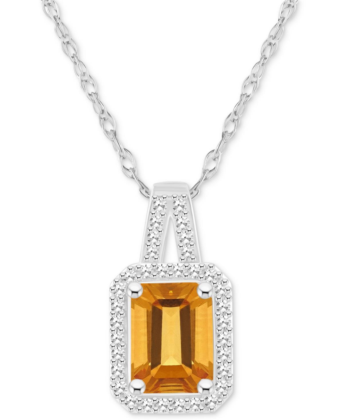 Celebration Gems Sterling Silver Gemstone & 1/6 Carat T.W. Diamond Halo Pendant Necklace, Women's, Size: 18", Citrine Product Image