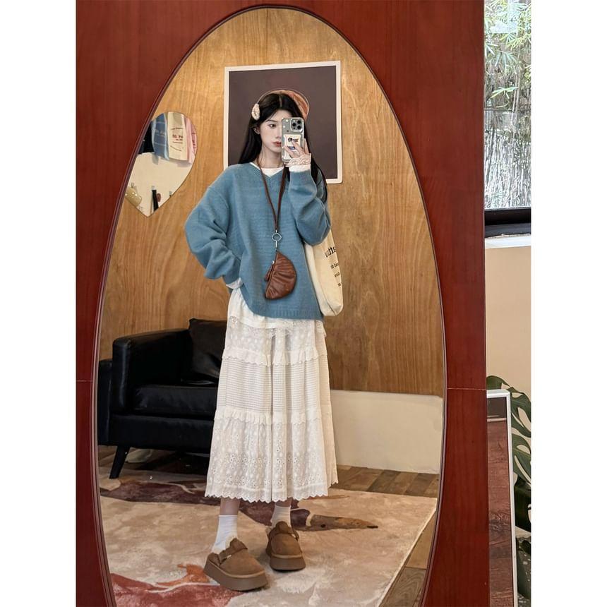 V-Neck Plain Sweater Product Image