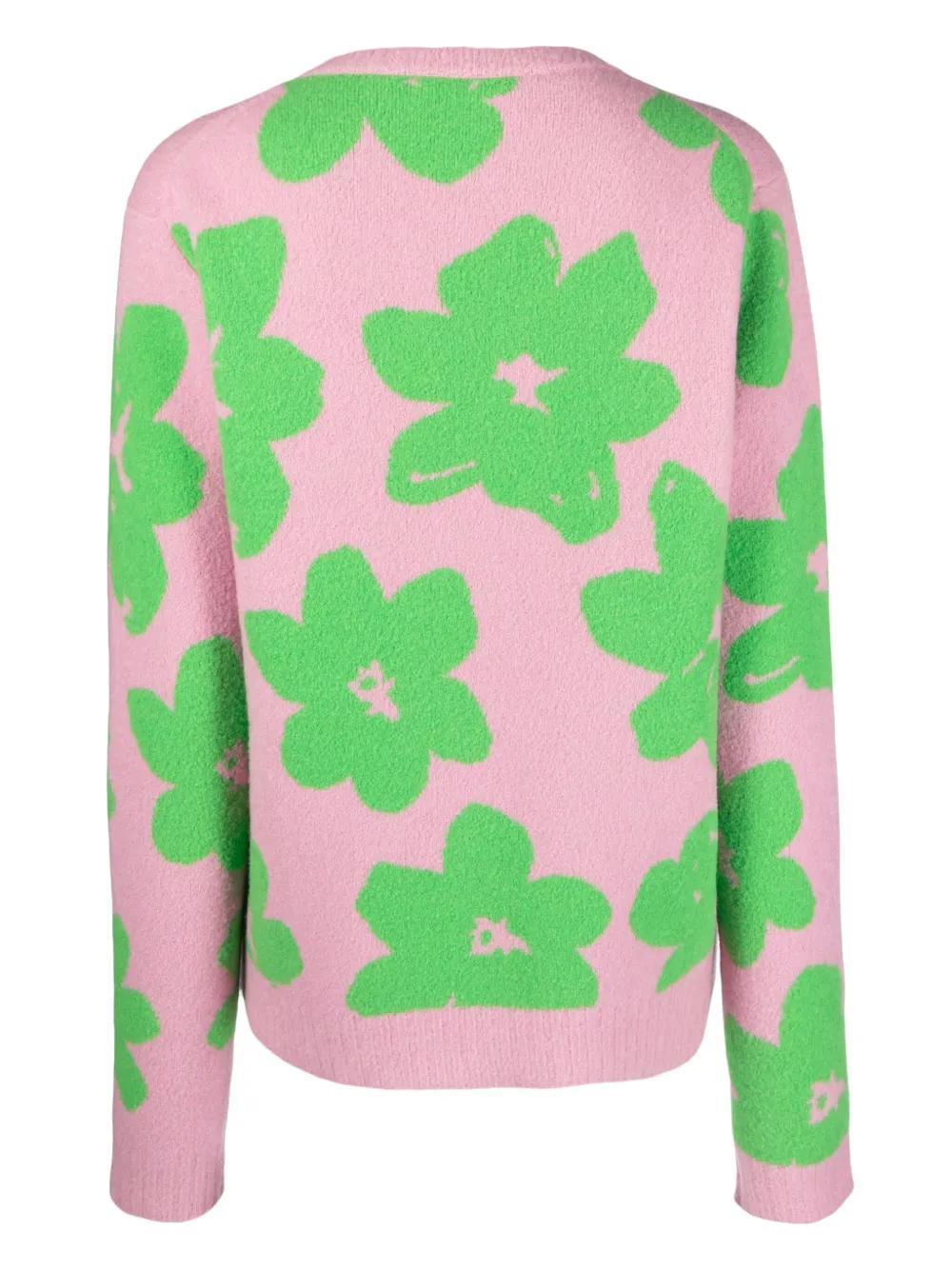 JIL SANDER Floral-intarsia Wool Blend Jumper In Pink Product Image