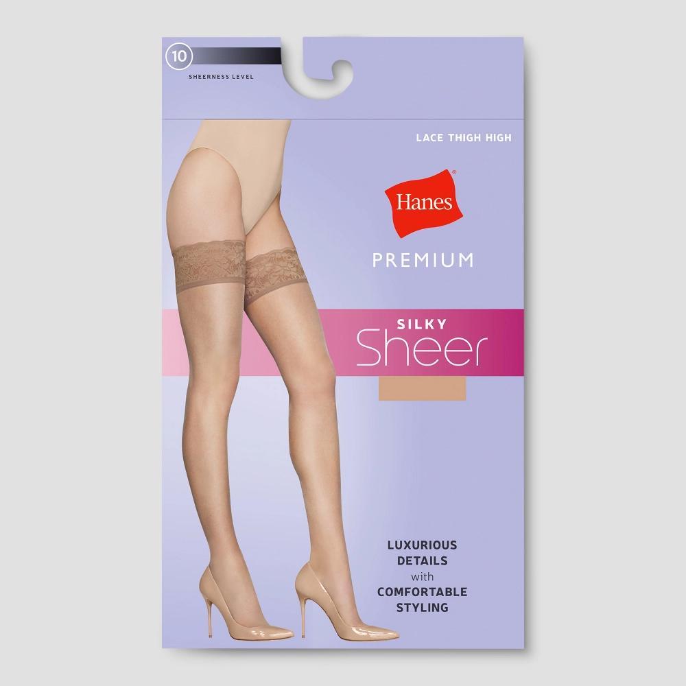 Hanes Premium Women's Sheer Thigh Highs - Nude L: Elastic Leg Opening, Closed Toe, Knit Stockings Product Image