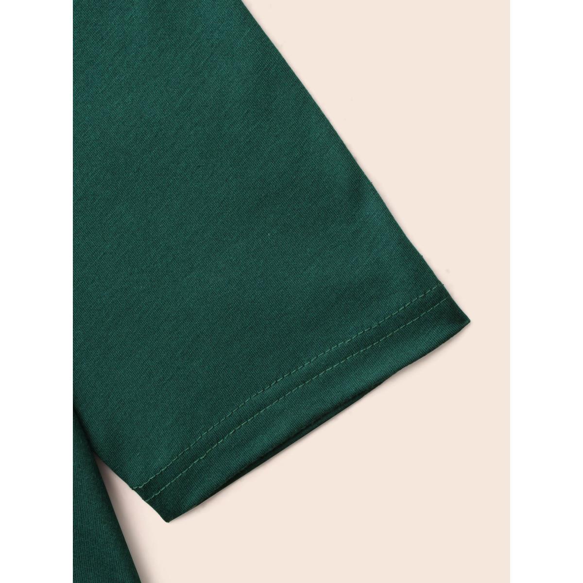 Plus Size Solid Crew Neck Medium Stretch T-shirt DarkGreen Women Casual Non Round Neck Everyday T-shirts BloomChic 12/L Product Image