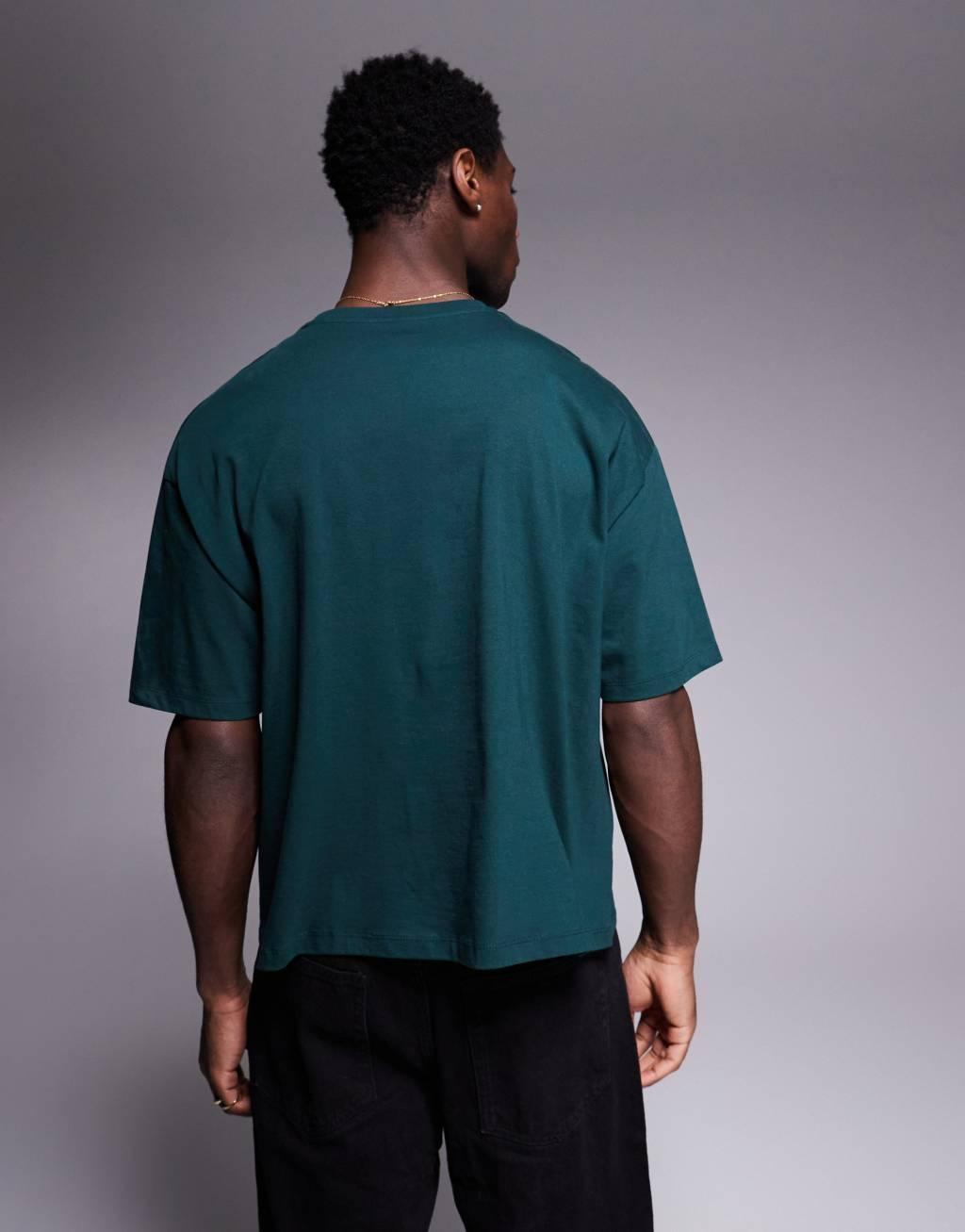 ASOS DESIGN boxy oversized t-shirt with sports graphic in dark green Product Image