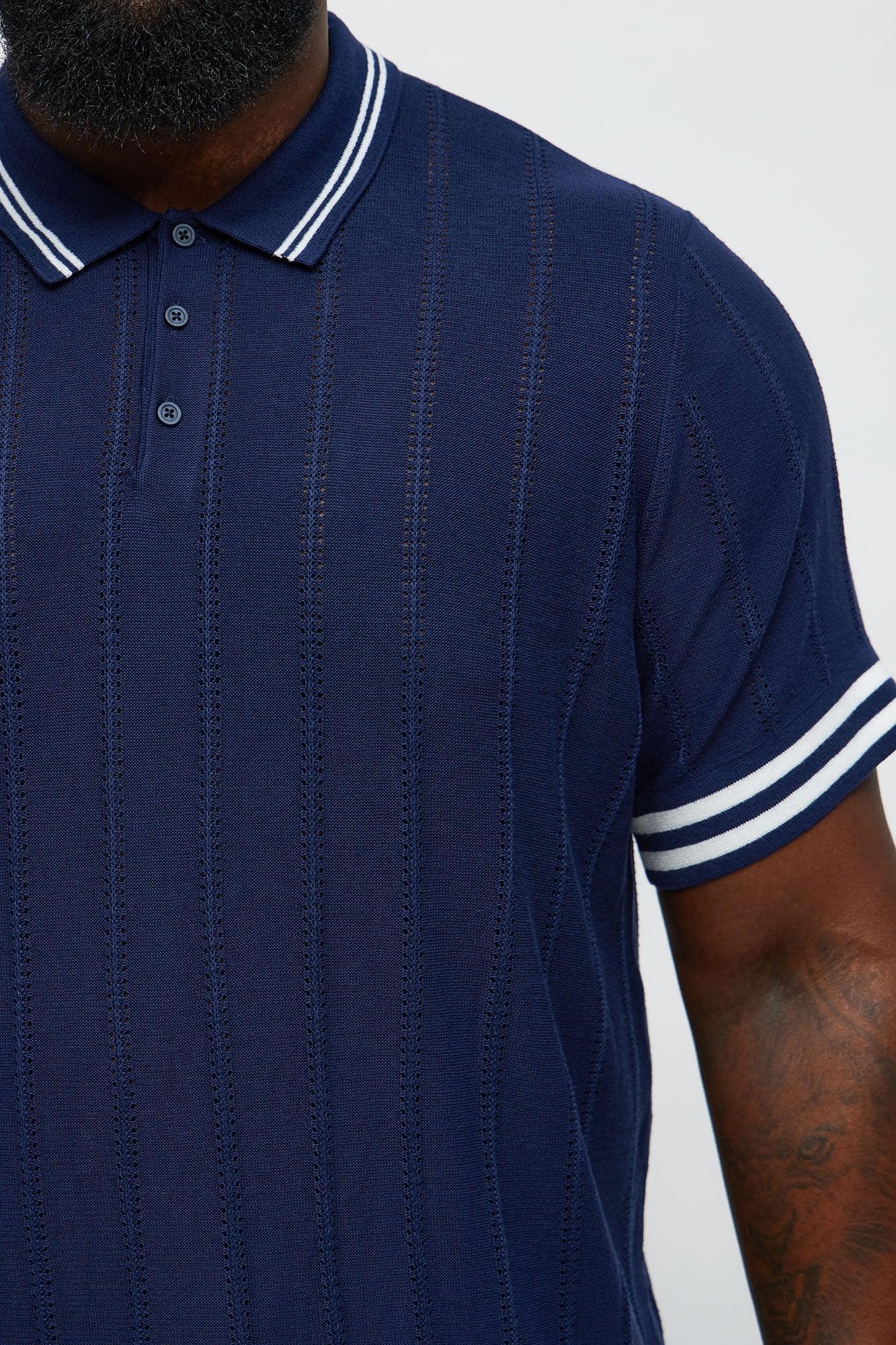 Grant Knitted Pointelle Sweater Polo - Navy/Multi Product Image
