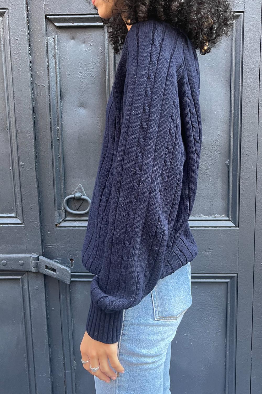 Ida Cotton Cable Knit V-Neck Sweater Product Image