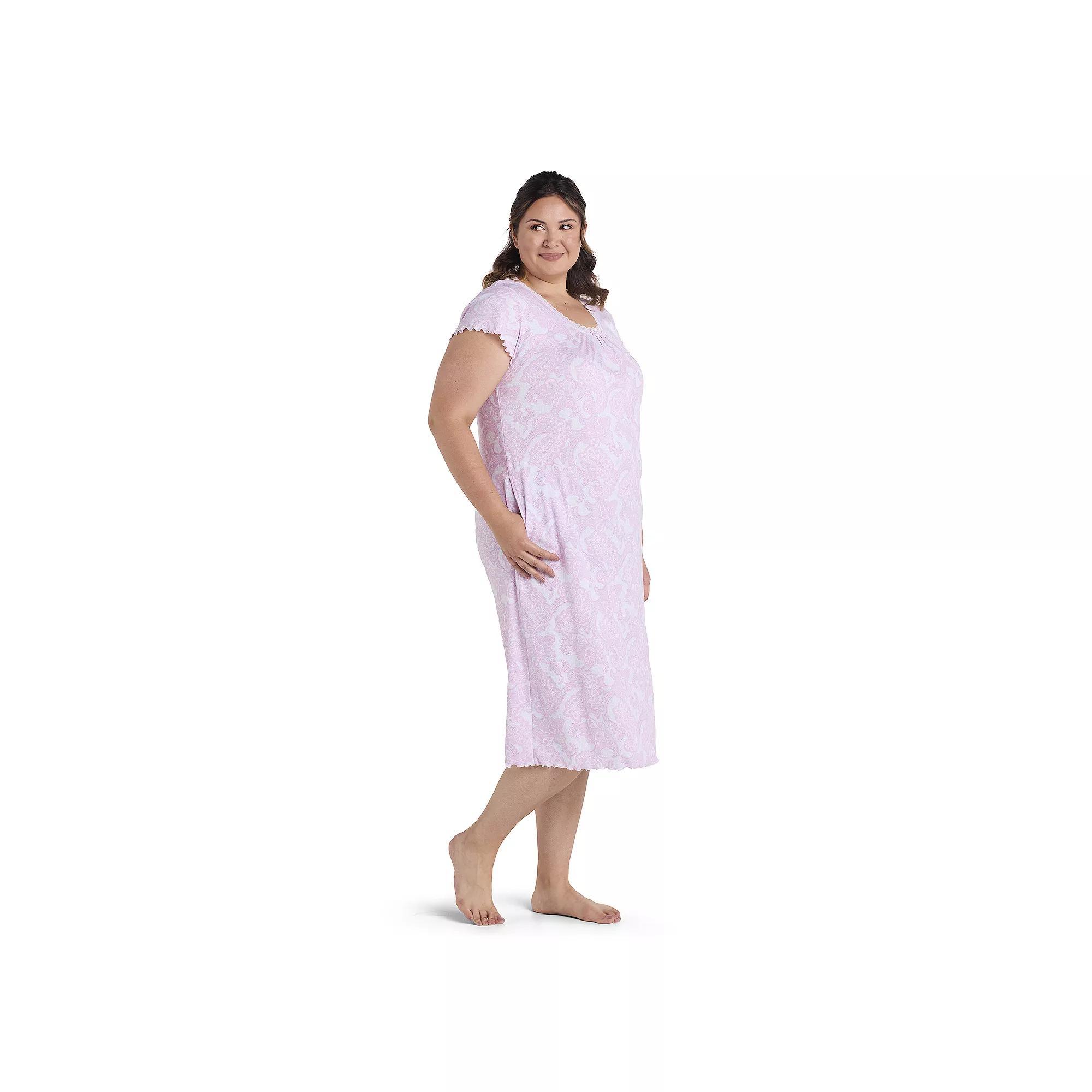 Plus Size Miss Elaine Essentials Cottonessa Long Gown, Womens Product Image