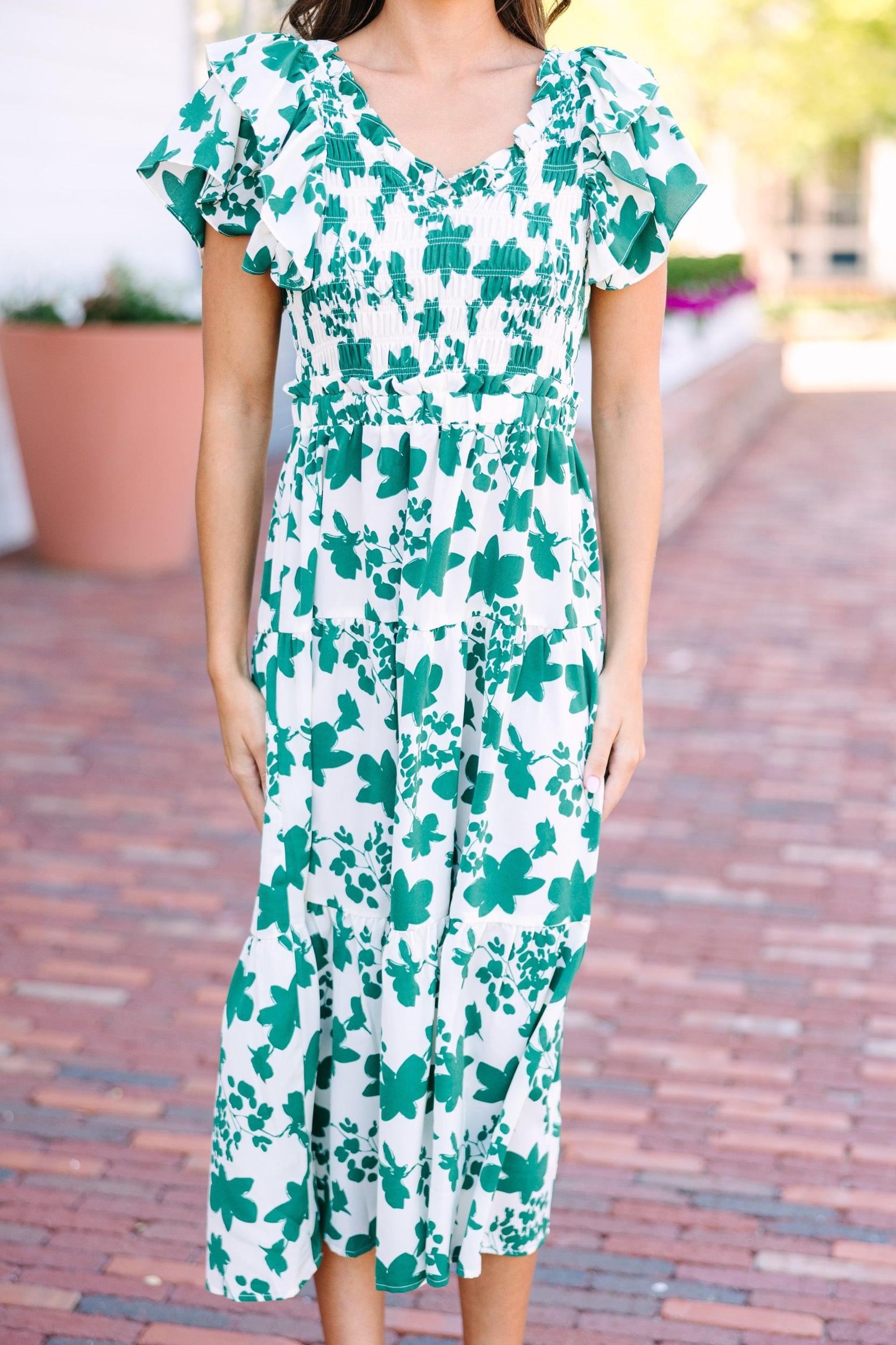 Take Your Bets Green Floral Midi Dress Female Product Image