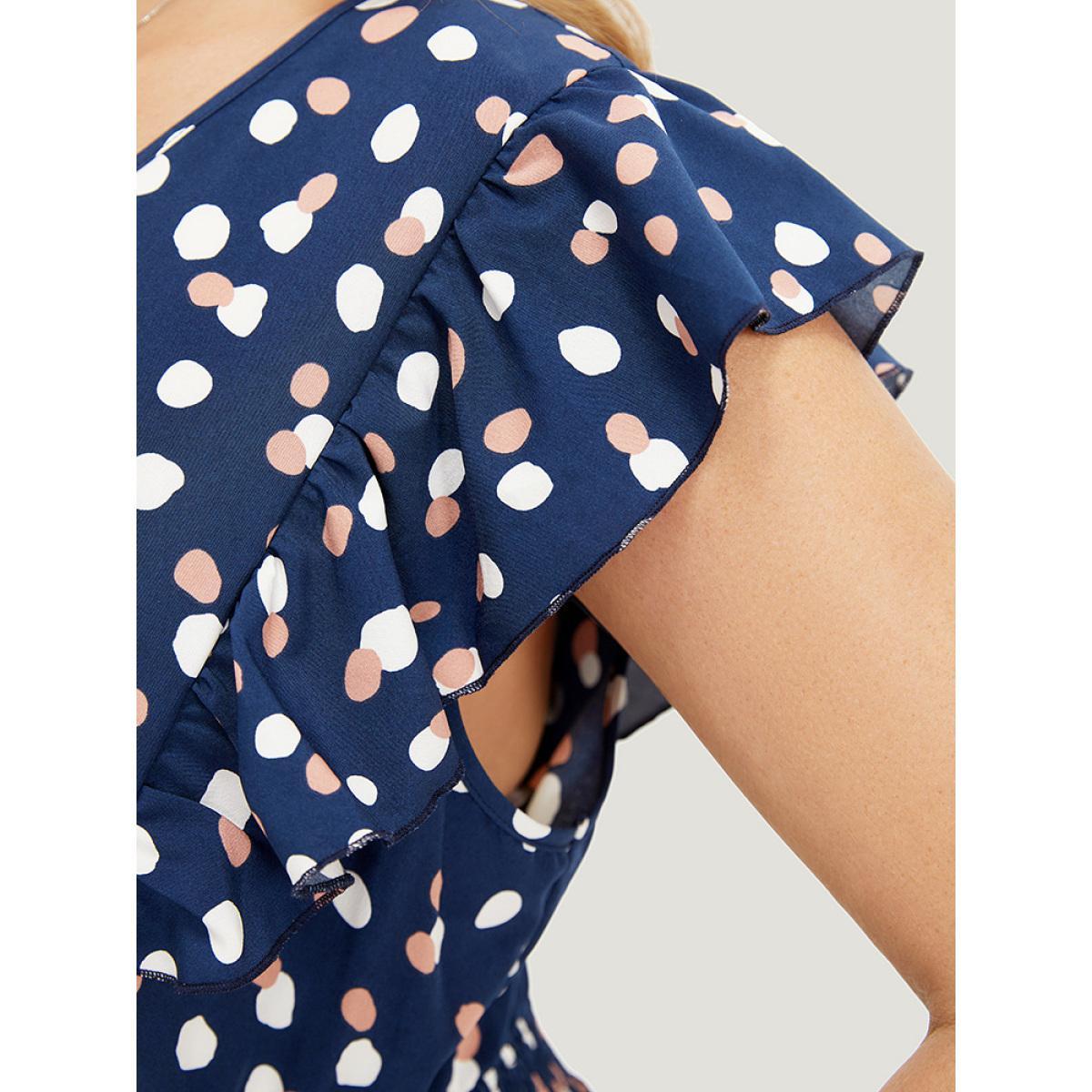 Plus Size Allover Print Pocket Wrap Flutter Cap Sleeve Dress DarkBlue Women Office Wrap V-neck Sleeveless Curvy Midi Dress BloomChic 18-20/2X Product Image