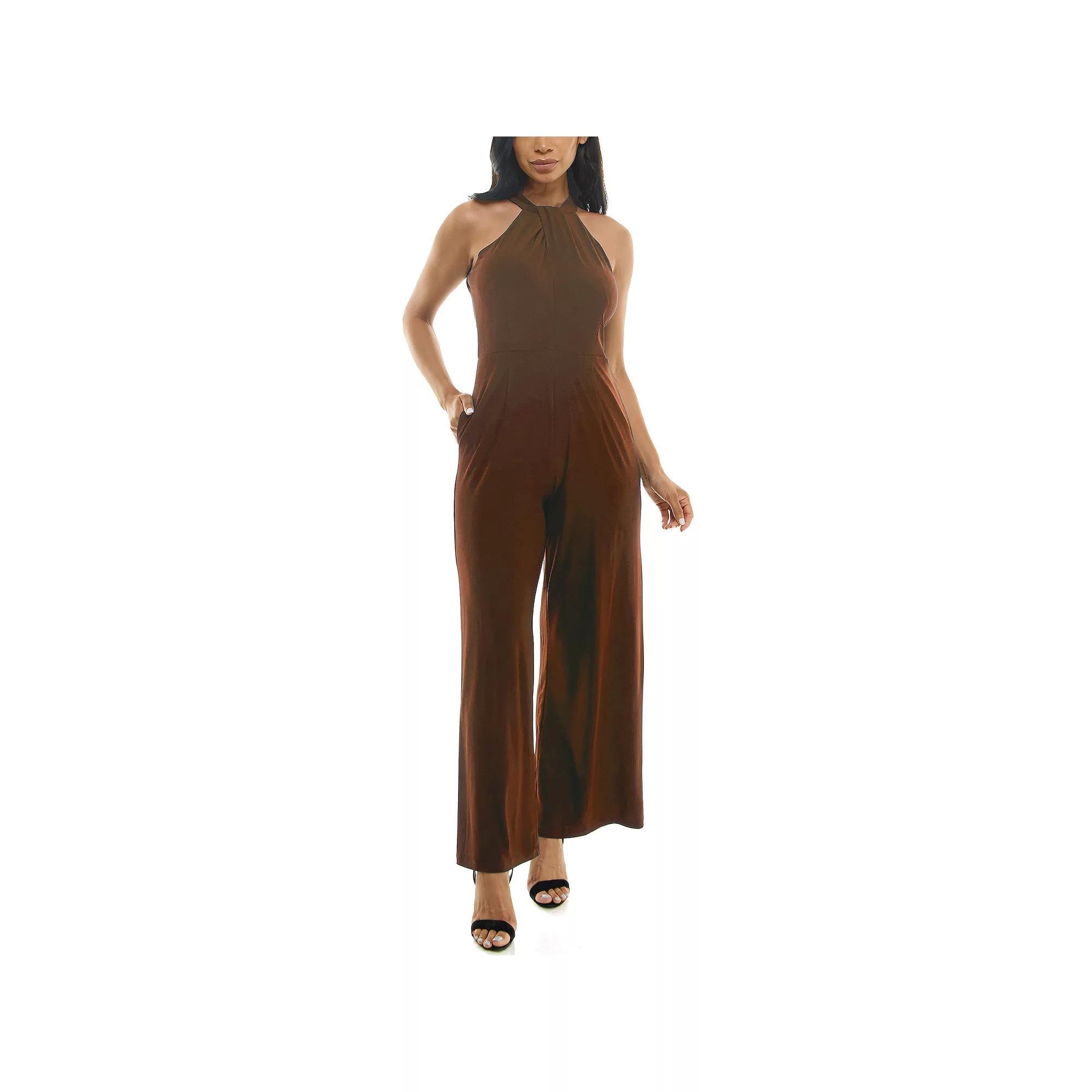 Women's Nina Leonard Wide-Leg Halter Jumpsuit, Size: Large, Red Product Image
