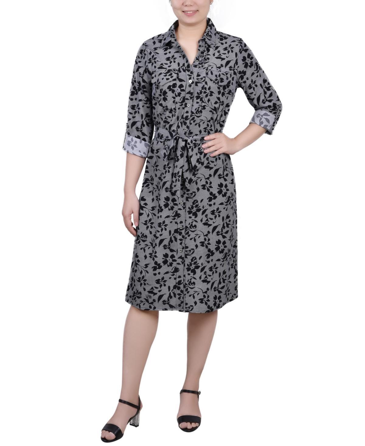 Ny Collection Petite Printed Long Sleeve Roll Tab Shirtdress Product Image