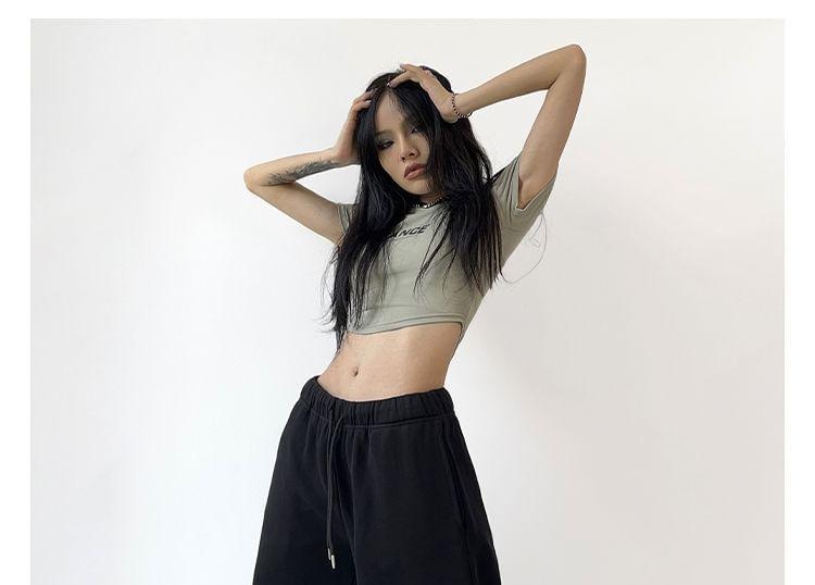 Drawstring Waist Lettering Wide Leg Sweatpants Product Image