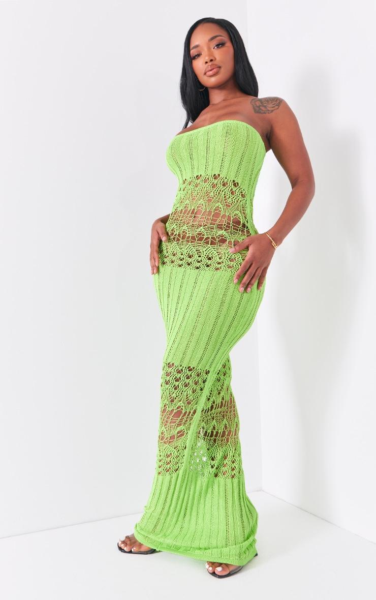 Shape Lime Knit Sheer Panel Bandeau Maxi Dress Product Image