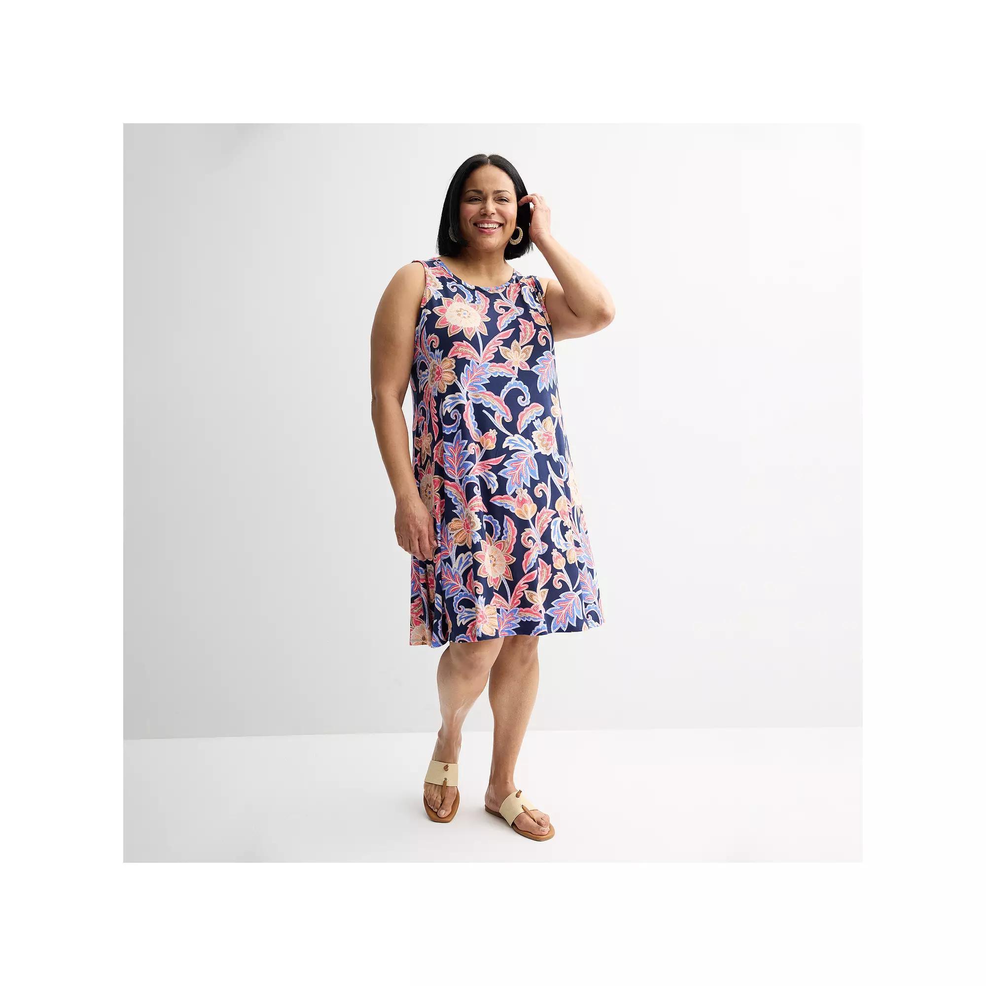 Plus Size Croft & Barrow® Sleeveless Tank Swing Dress, Women's, Size: 5XL, Blue Crafted Garden Product Image