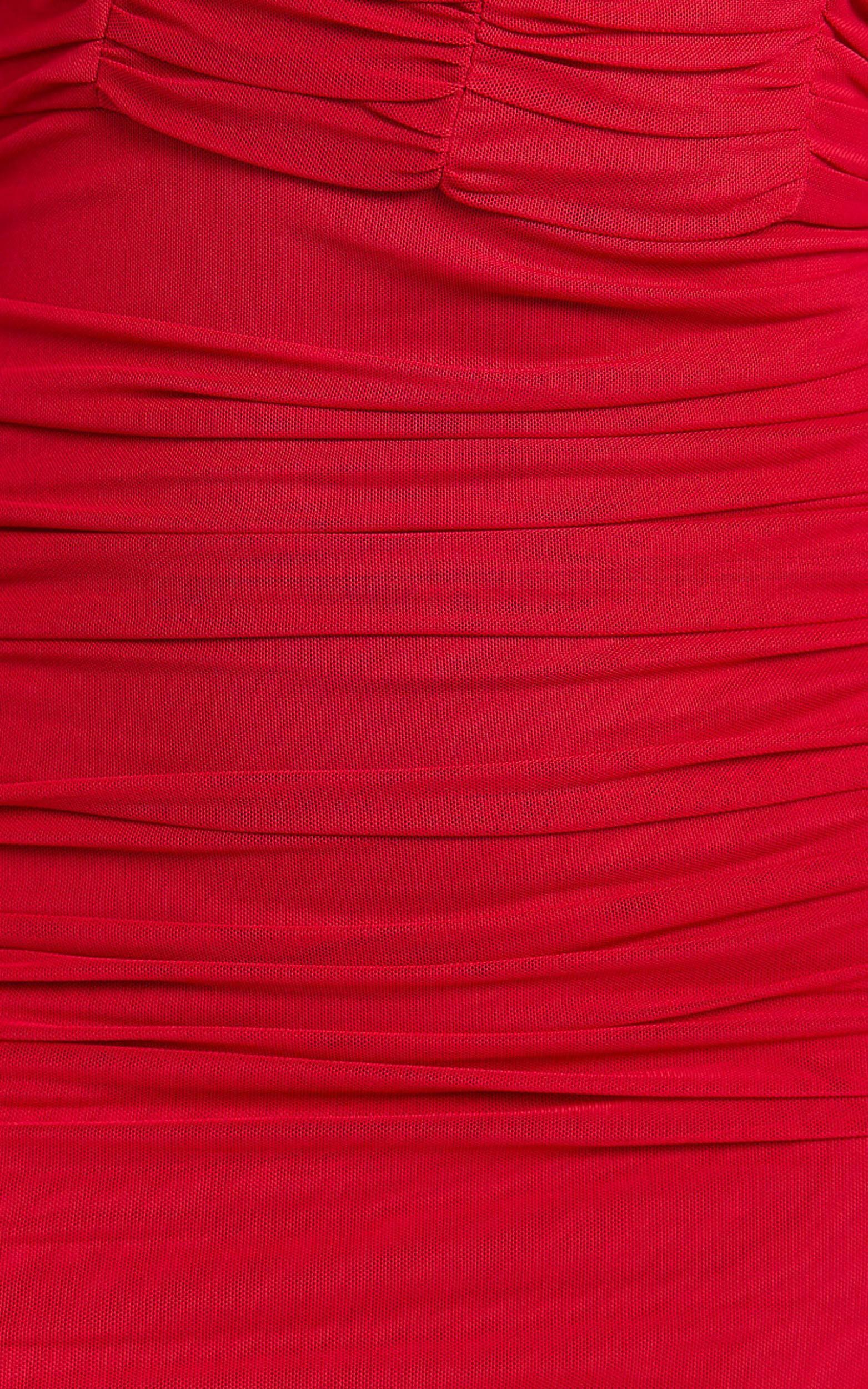 Gianni Maxi Dress - Plunge Ruched Mesh Column Dress in Red Product Image
