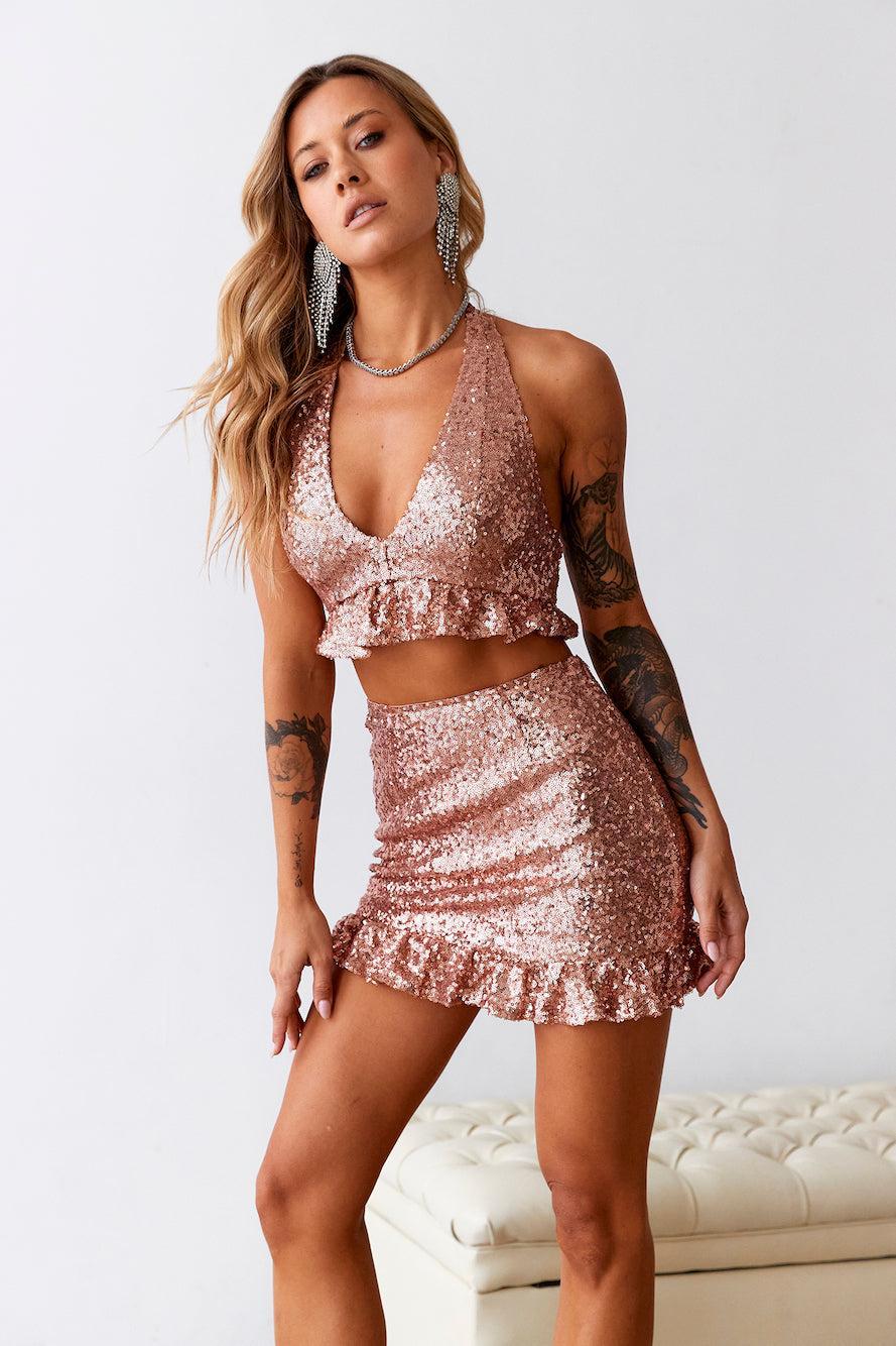 HELLO MOLLY Sweet Siren Sequin Skirt Rose Gold Product Image