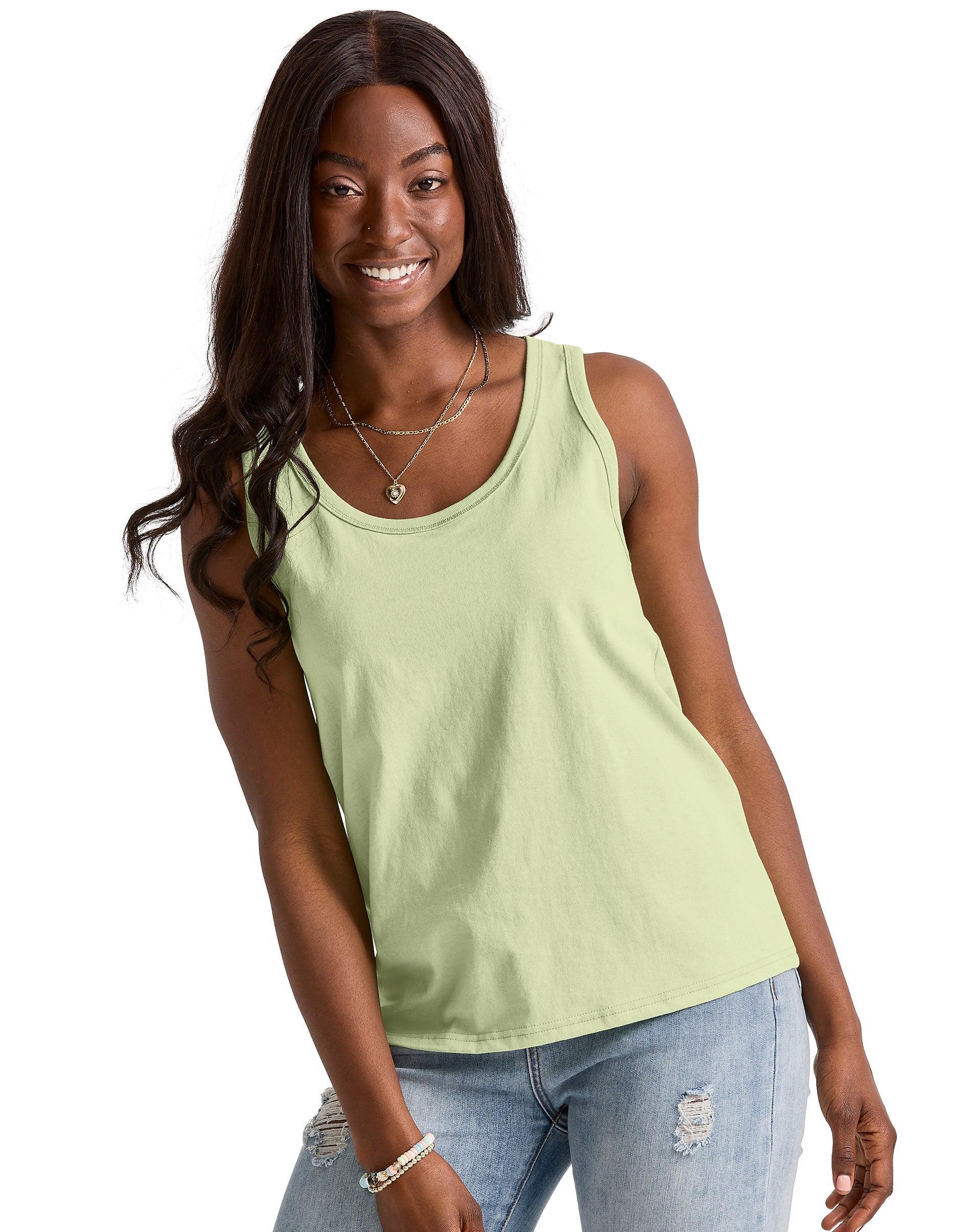 Hanes Essentials Womens Cotton Tank Happy Spring Green M Product Image