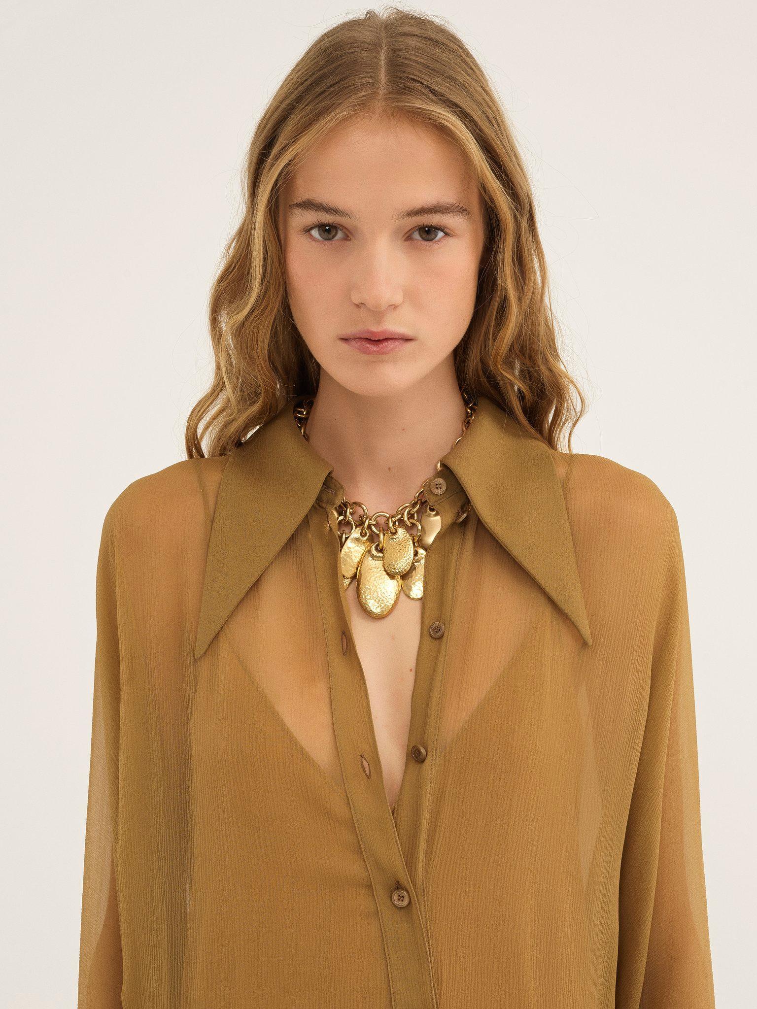 Fluid long shirt dress in silk mousseline Product Image