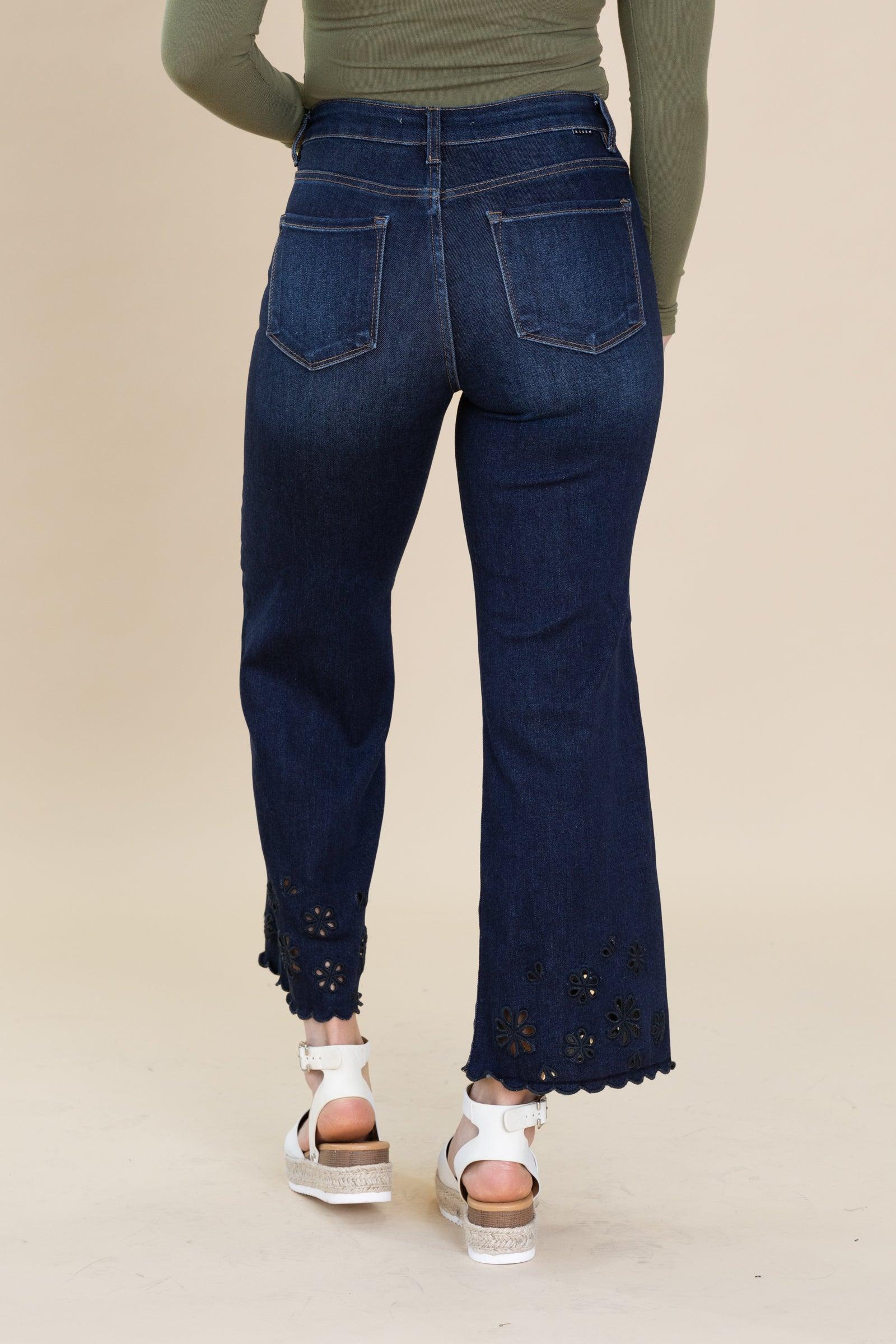 Risen Dark Wash Laser Cut Detail Jeans Product Image