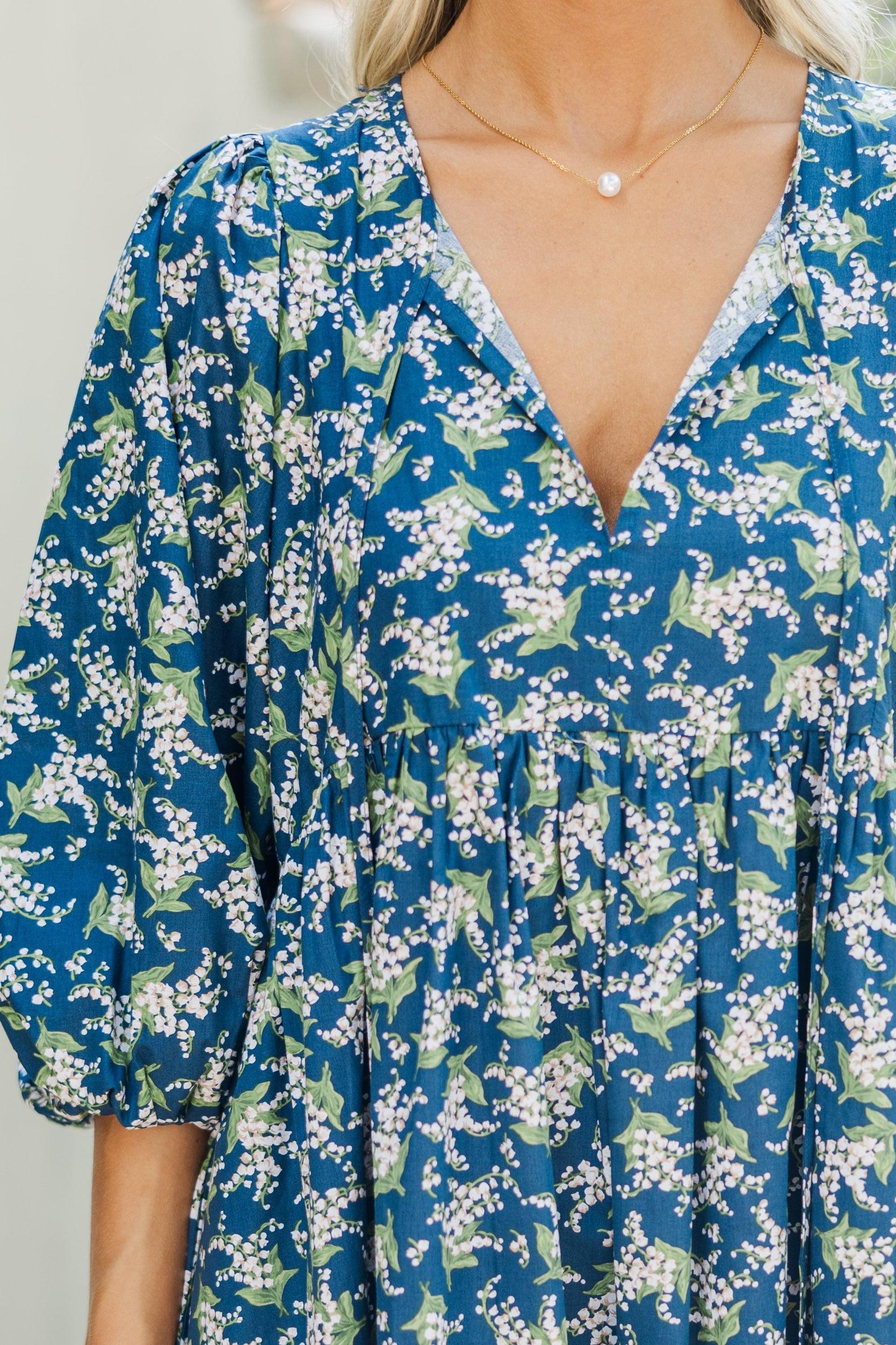 It's All True Navy Blue Floral Dress Female Product Image
