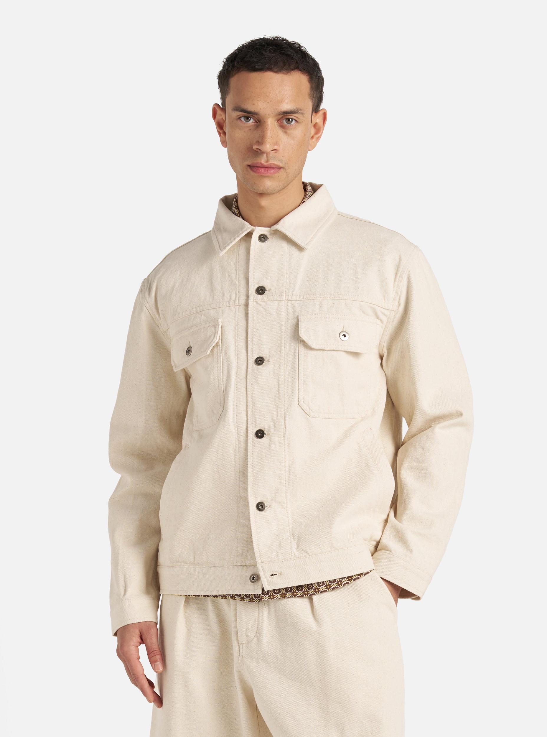 Universal Works Trucker Jacket in Ecru Recycled Cotton Product Image