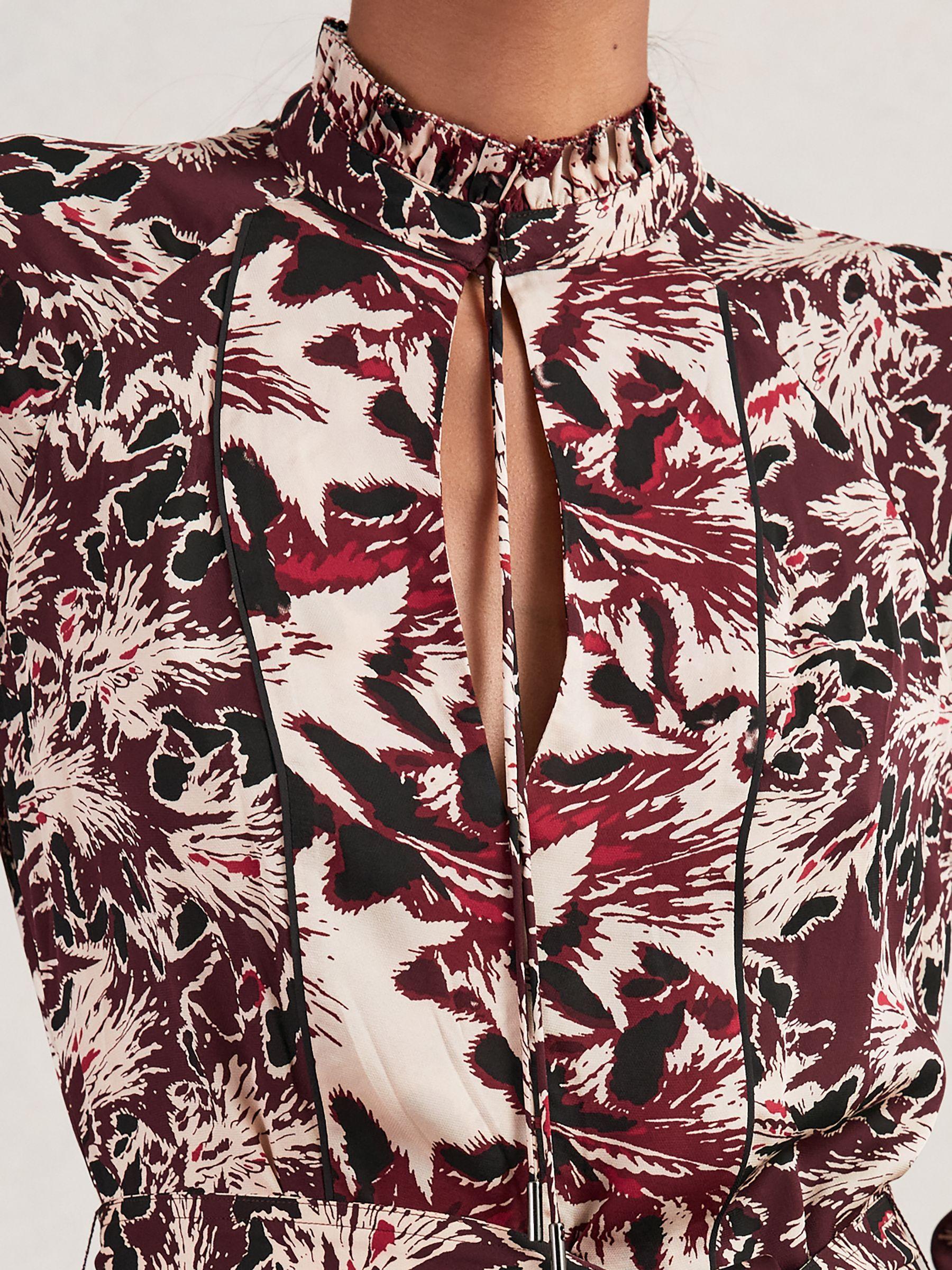 Printed Tie-Waist Flippy Mini Dress in Burgundy/Cream Product Image