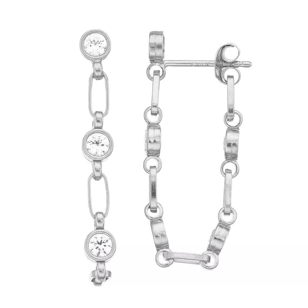 Kristen Kesho Sterling Silver Lab-Created White Sapphire Front-to-Back Chain Hoop Earrings, Women's, Gold Tone Product Image