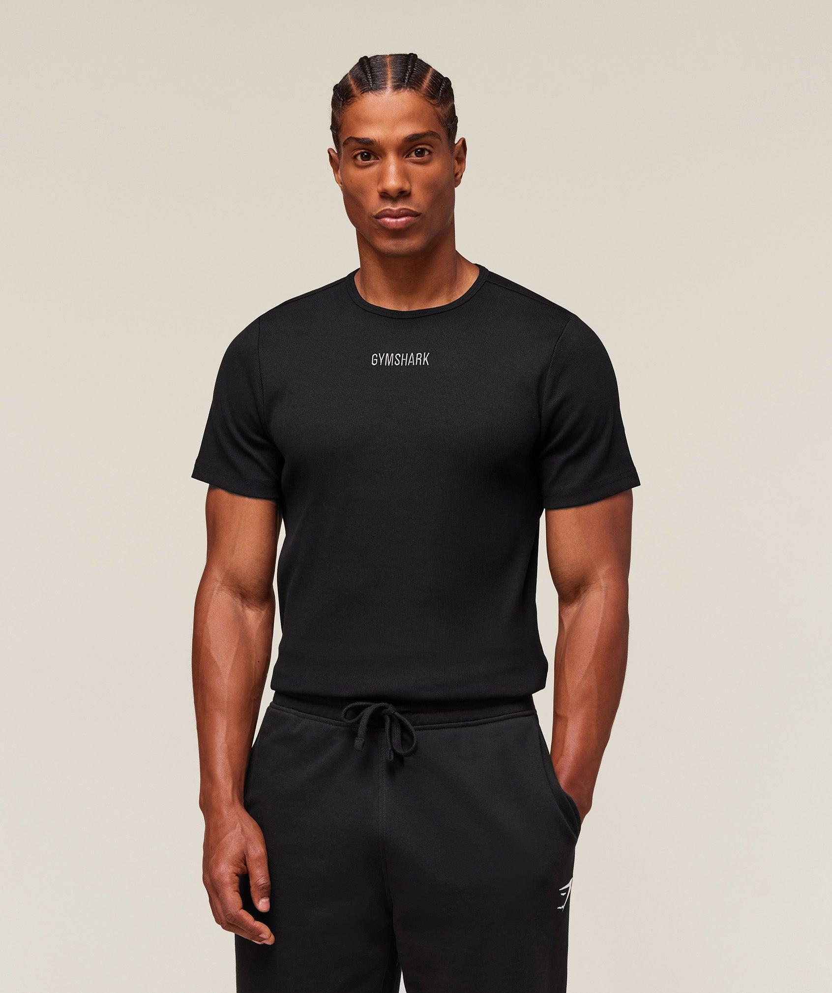Gymshark Premium Ribbed T-Shirt - Black Male Product Image