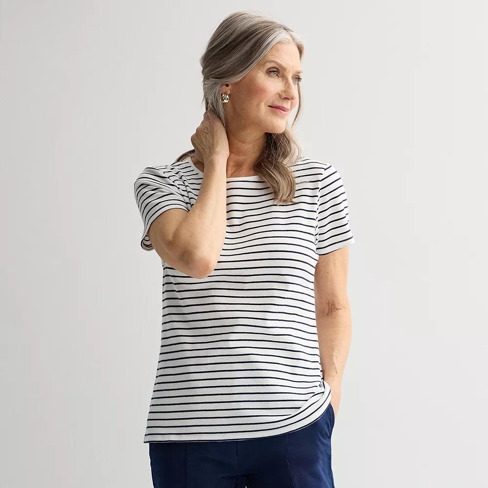 Women's Croft & Barrow® Essential Crewneck Tee, Size: XL, White Spring Stripe Product Image