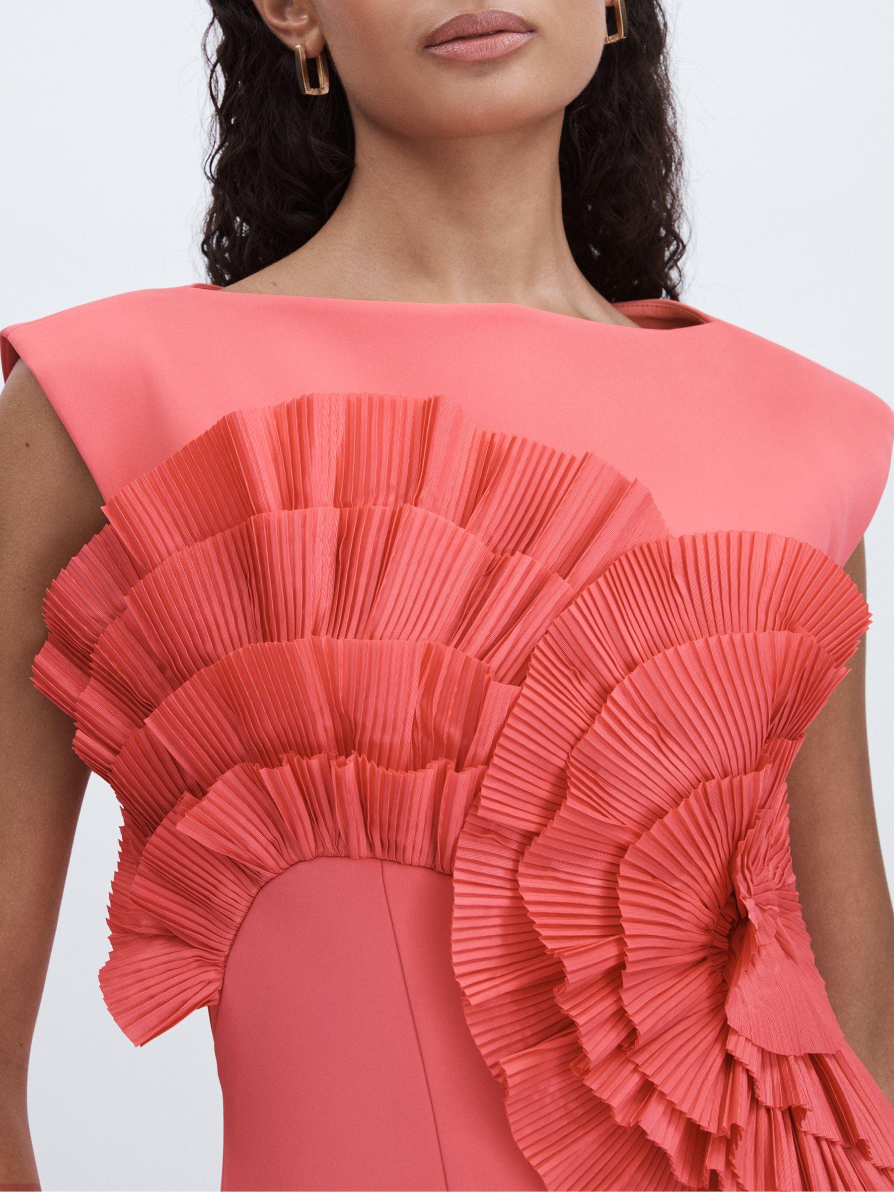 Acler Pleated Ruffle Fitted Midi Dress in Red Product Image