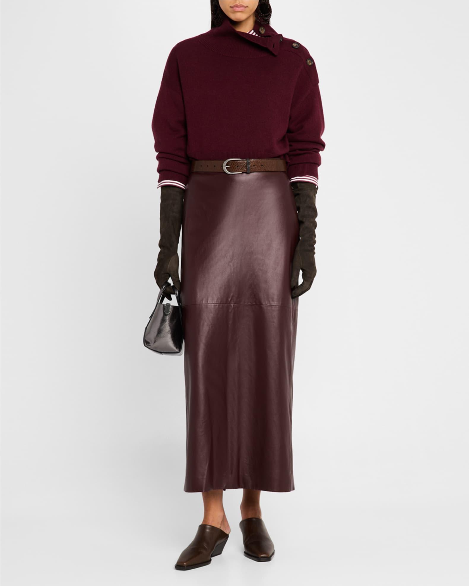 Turtleneck Button-Shoulder Cashmere Crop Sweater Product Image
