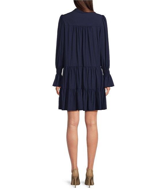 Jude Connally Tammi Stretch Jude Cloth Knit Split V-Neck Long Ruffled Sleeve Tiered Dress Product Image