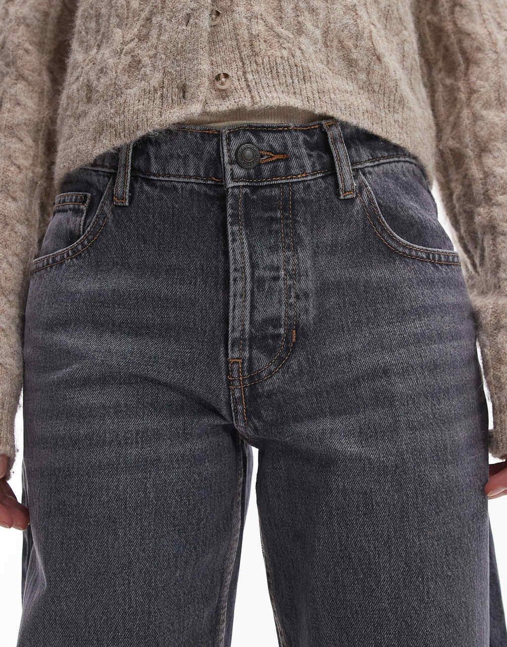 Topshop Ember low rise wide leg jeans in gray  Product Image
