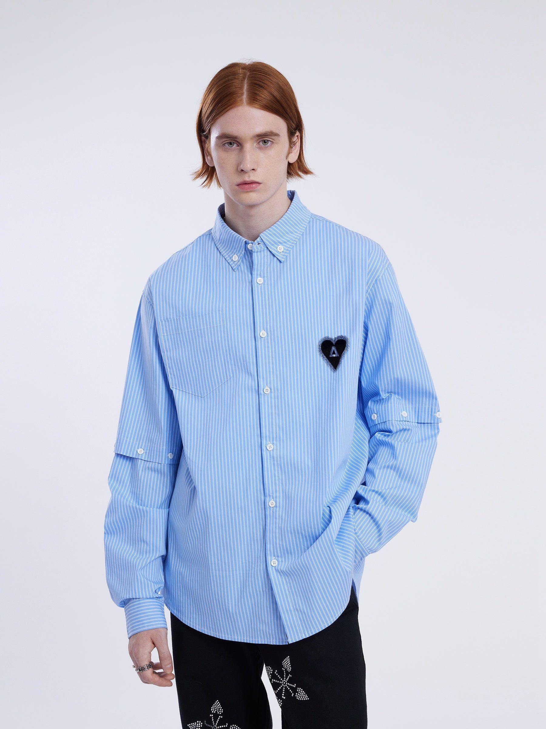 City Of Love Detachable Sleeve Stripe Long Sleeve Shirt Product Image