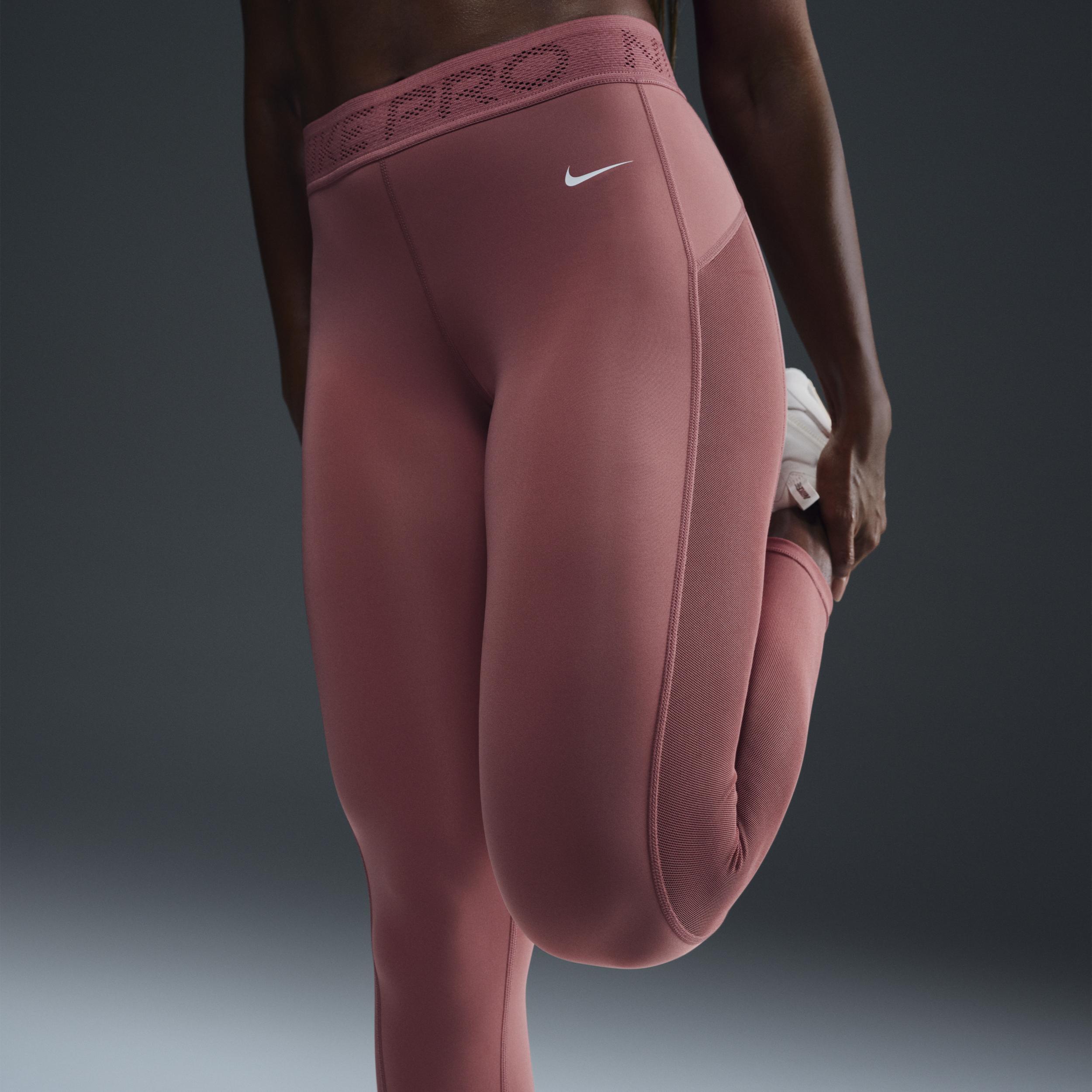 Nike Womens Nike Pro Medium Rise 7/8 Mesh DF Tight - Womens Canyon Pink/White Product Image
