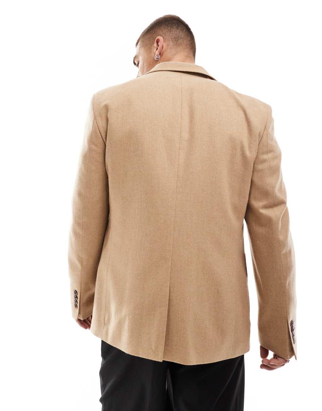 ASOS DESIGN slim blazer in camel flannel Product Image