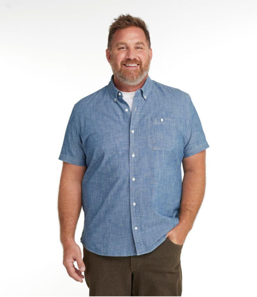 
                            Men's Comfort Stretch® Chambray Shirt, Slightly Fitted Untucked Fit, Short-Sleeve
                         Product Image