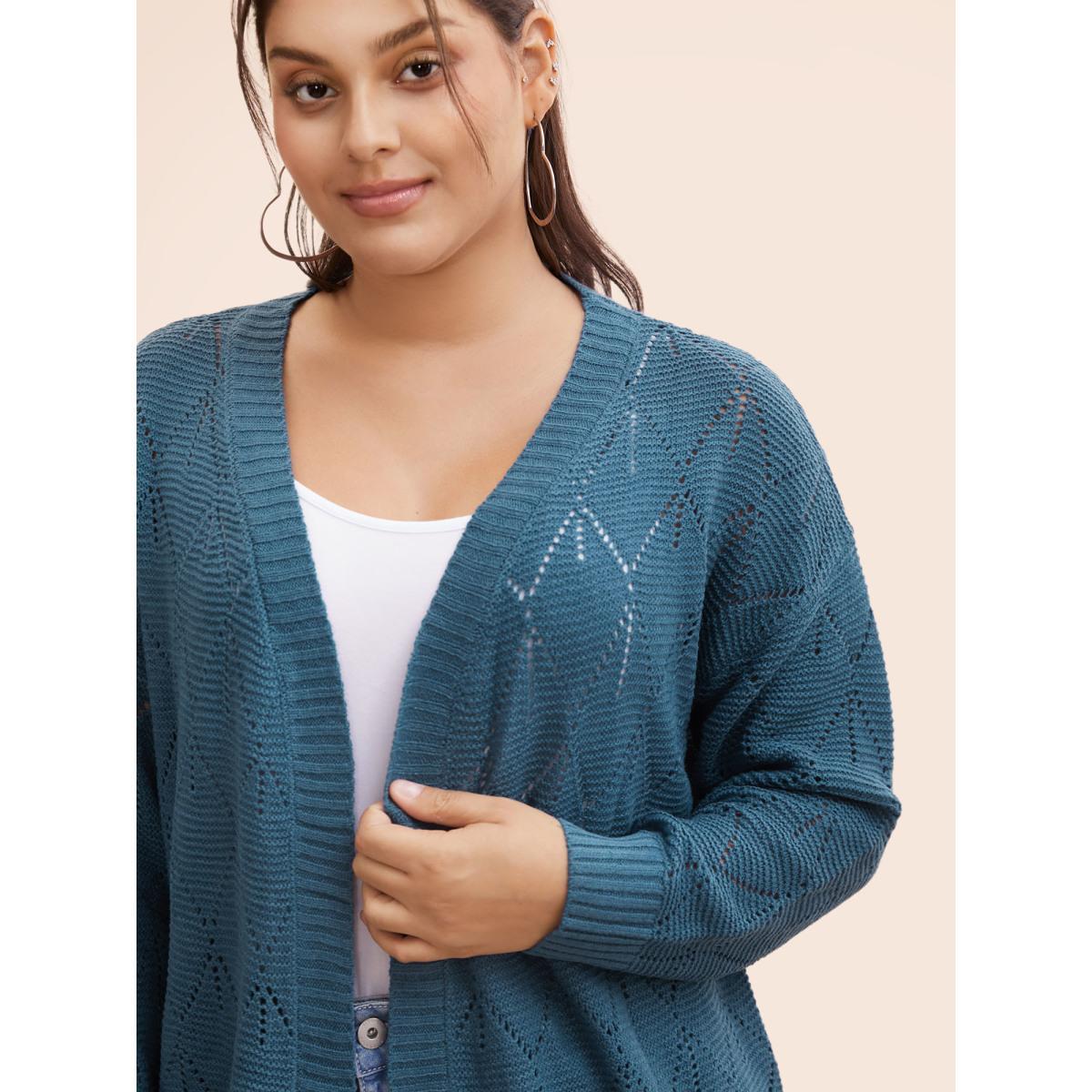 Plus Size Geometric Hollow Out Open Front Cardigan Aegean Women Casual Loose Long Sleeve Everyday Cardigans BloomChic 26/4X Product Image
