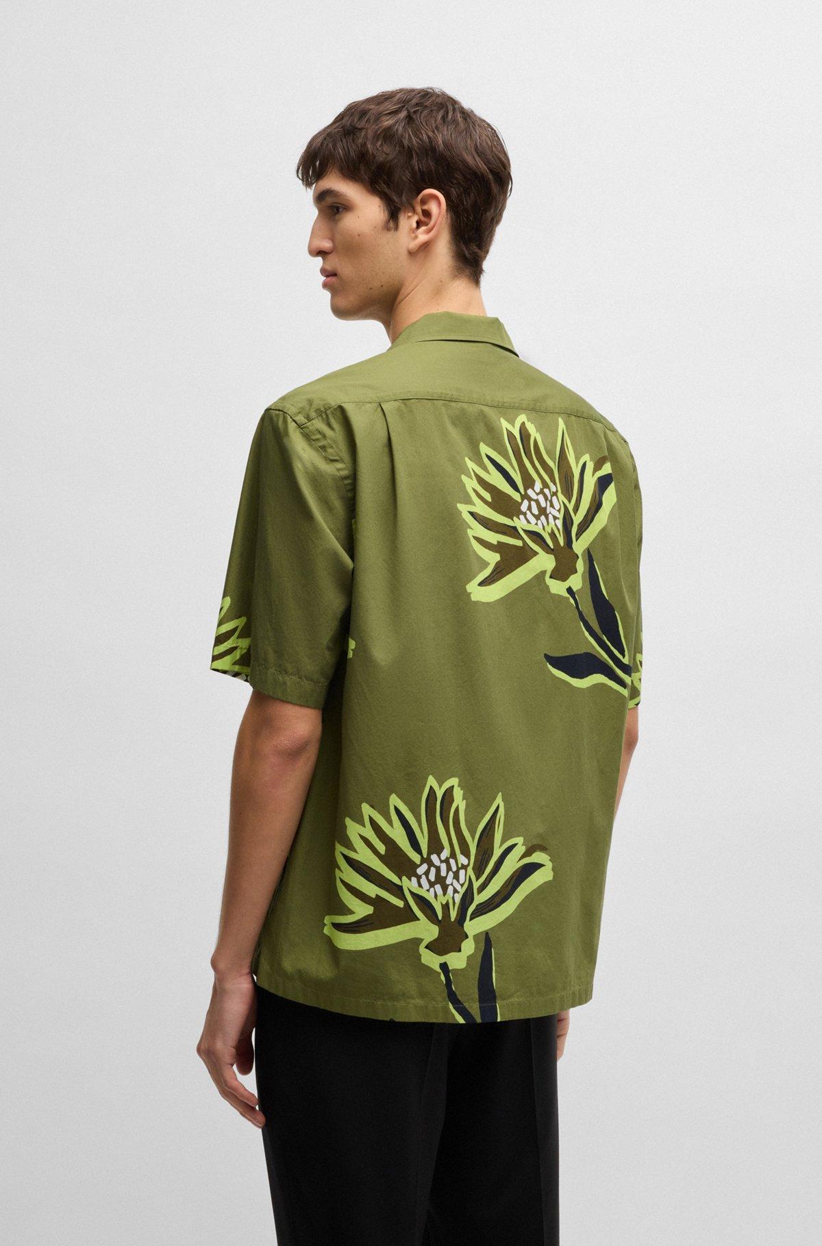 BOSS - Relaxed-fit shirt in Italian-made floral-print cotton - Green Product Image