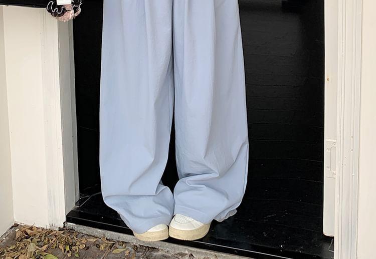 Elastic Waist Plain Wide Leg Pants Product Image