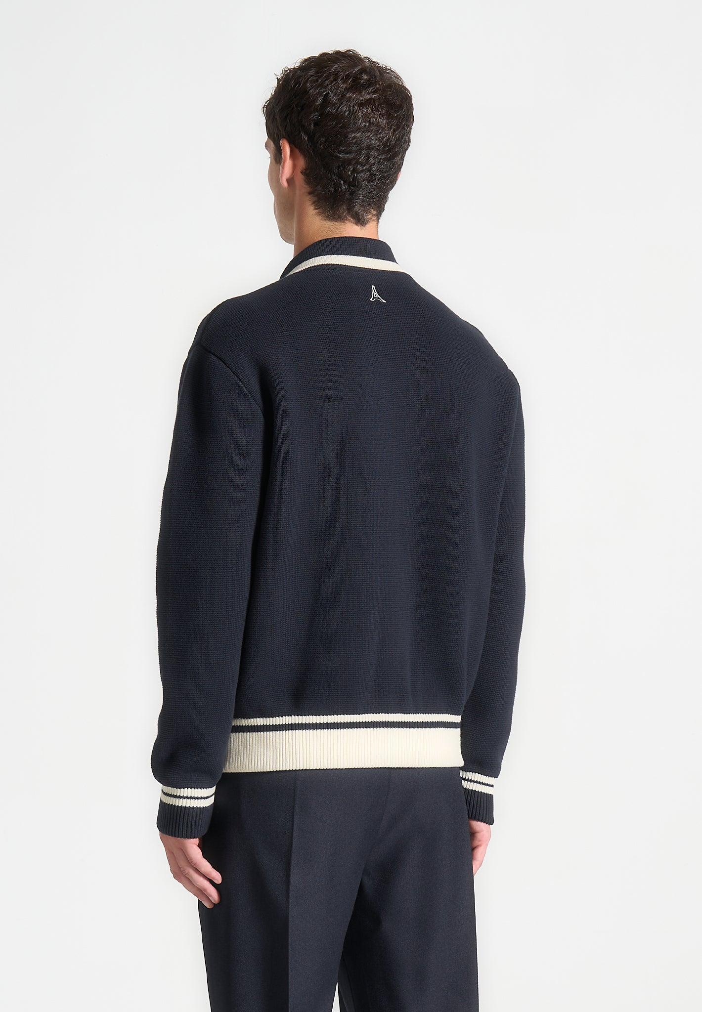 Classic Combed Cotton Knit Cardigan - Navy Male Product Image