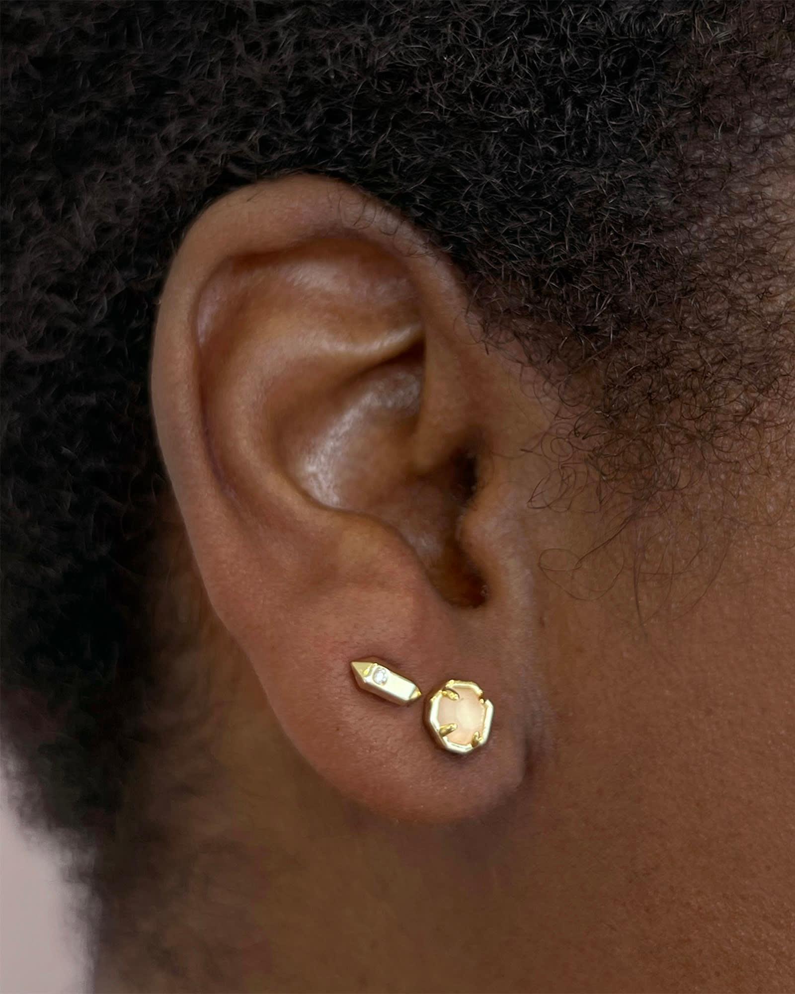 Crystal Letter E Gold Single Stud Earring in White Crystal Product Image