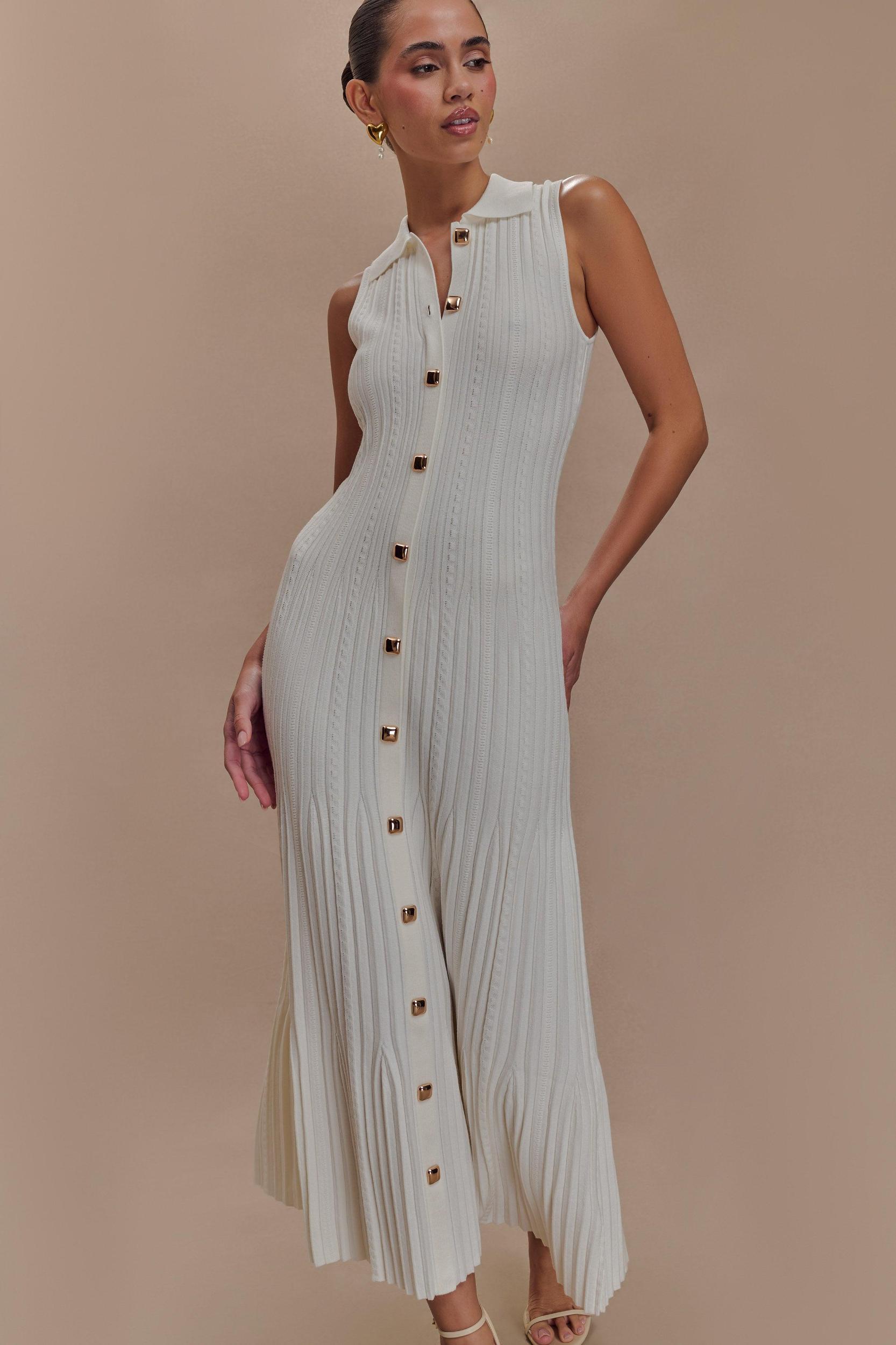 Margie Sleeveless Knit Midi Dress - White Product Image
