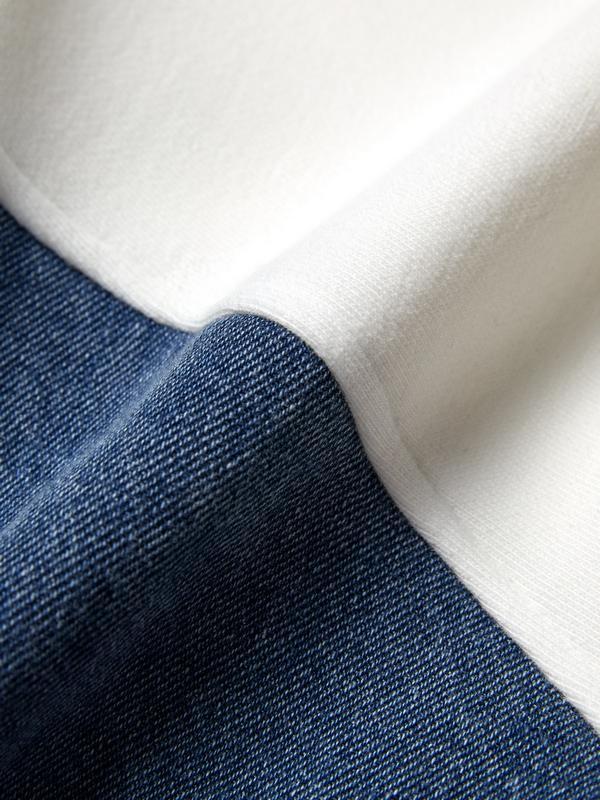 Denim Splice Letter Print Lapel Neck Oversized Hoodie Product Image