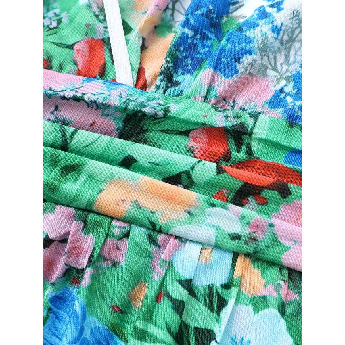 Plus Size Surplice Neck Floral Ruched Midi Dress Multicolor Women Elegant Gathered Overlap Collar Short sleeve Curvy BloomChic 18-20/2X Product Image