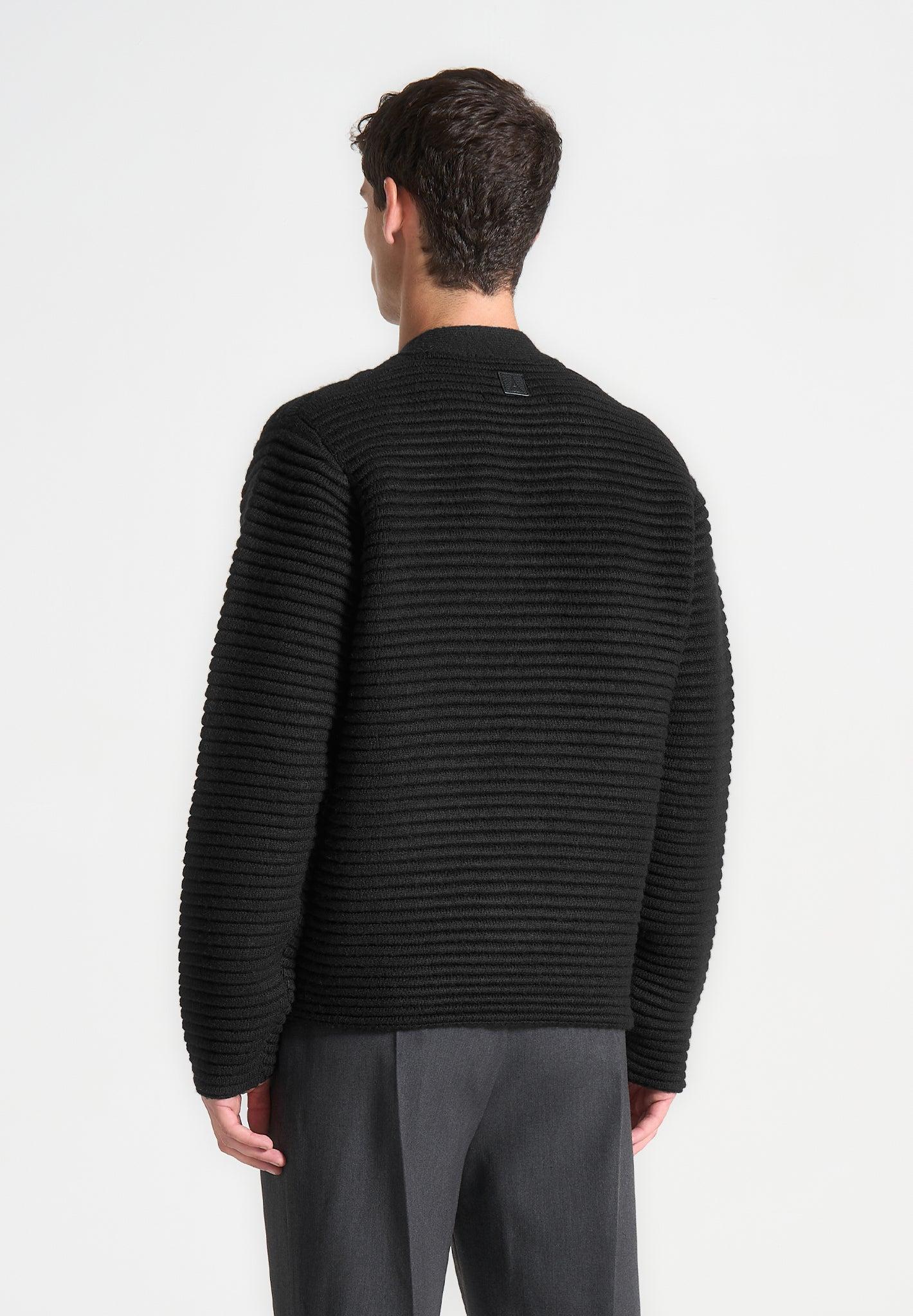 Ribbed Knit Cardigan - Black Male Product Image