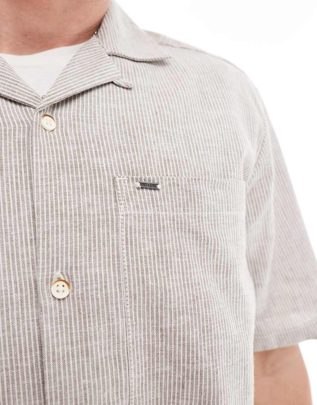 ONLY & SONS revere collar linen mix shirt in beige stripe - part of a set Product Image