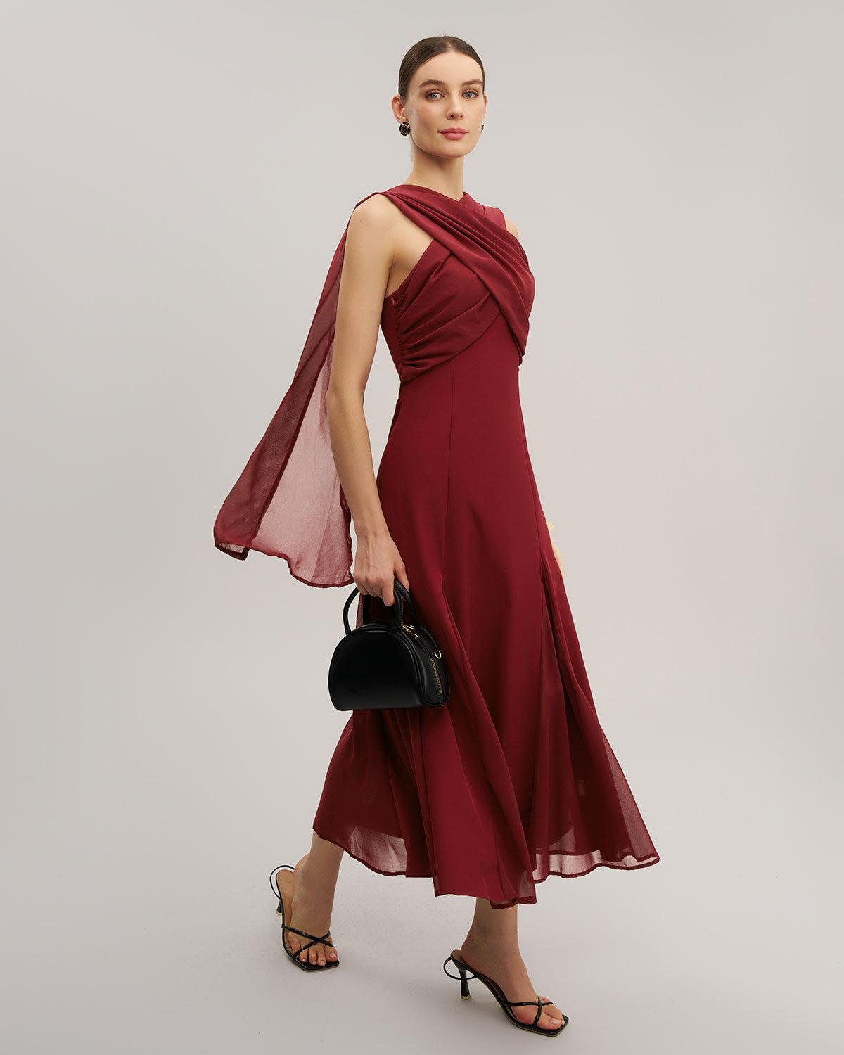 Wine Red Flowy Sleeveless Maxi Dress Product Image