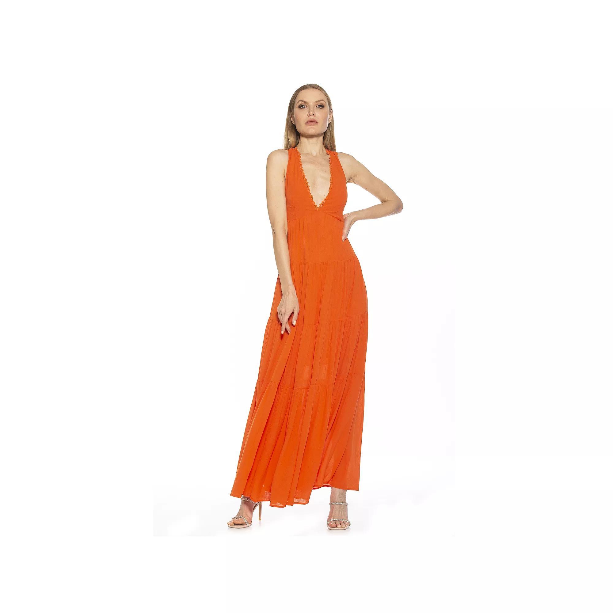 Women's ALEXIA ADMOR Tezzi Lace Trim V-Neck Tiered Maxi Dress, Size: 6, Yellow Ditzy Product Image