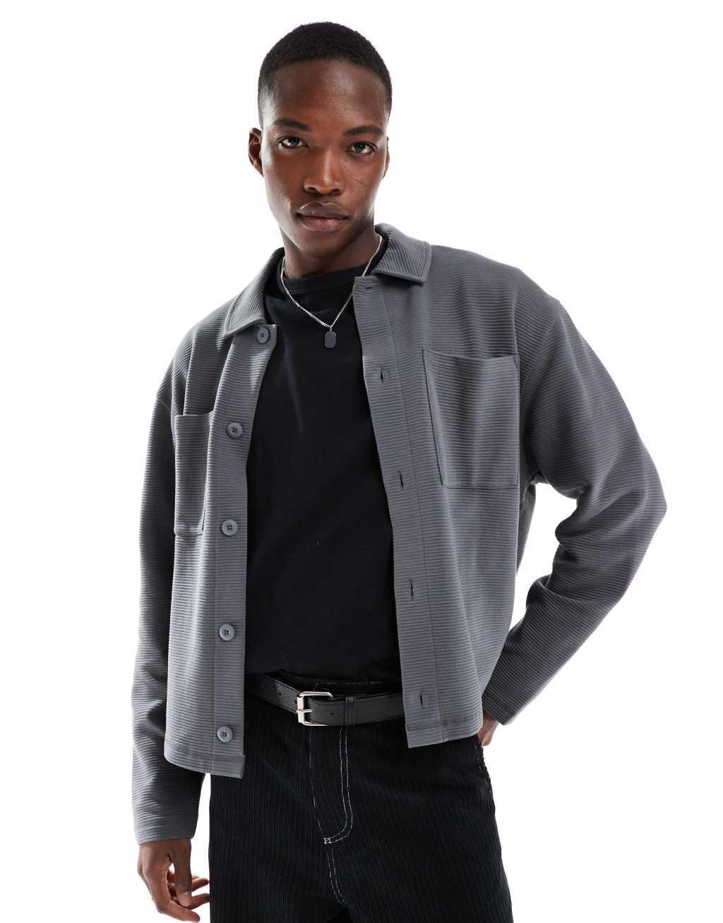 ASOS DESIGN oversized boxy shacket in gray Product Image
